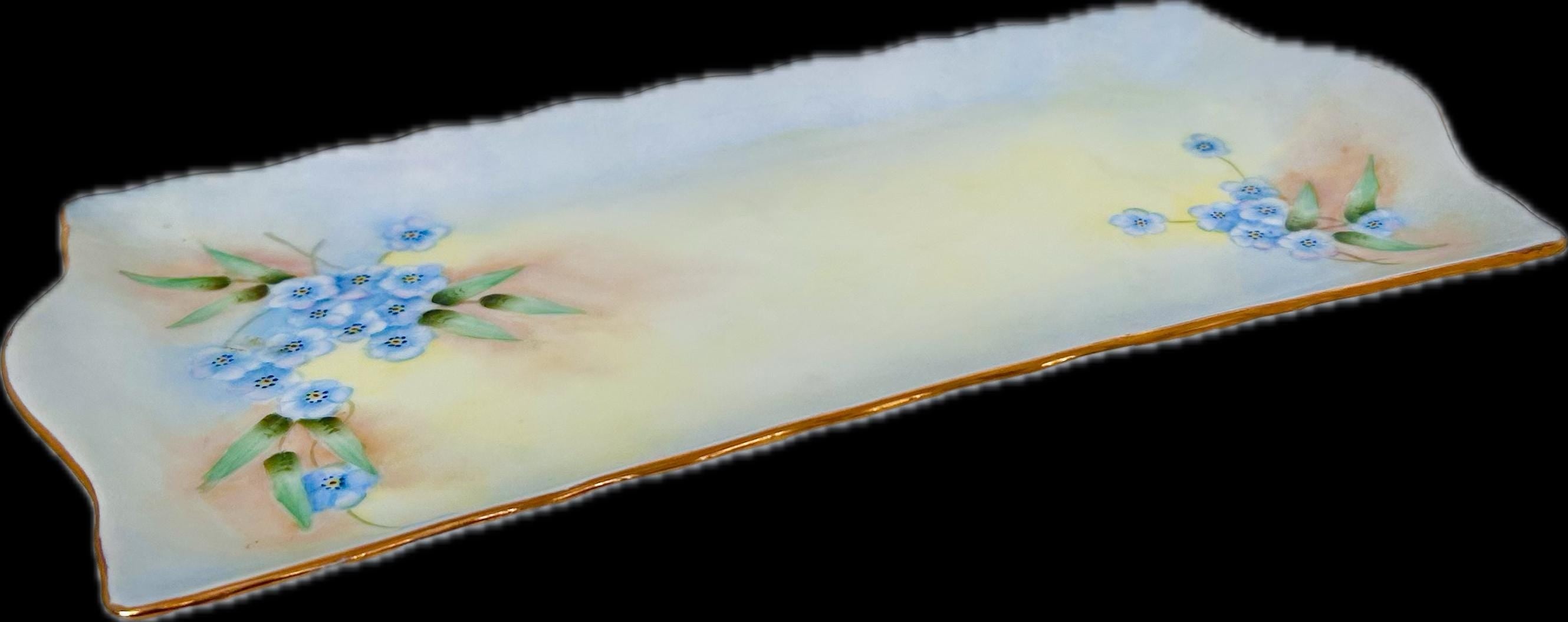 Vintage Hand-painted Porcelain Rectangular Tray with Forget-me-nots