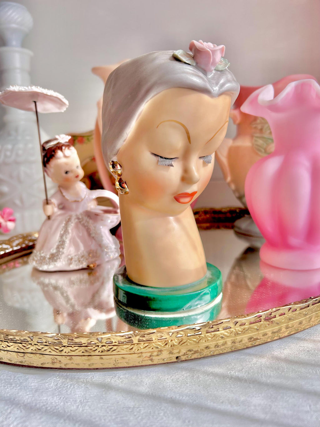 Vintage Ucagco Head Vase: Handpainted Ceramic Lady with Turban