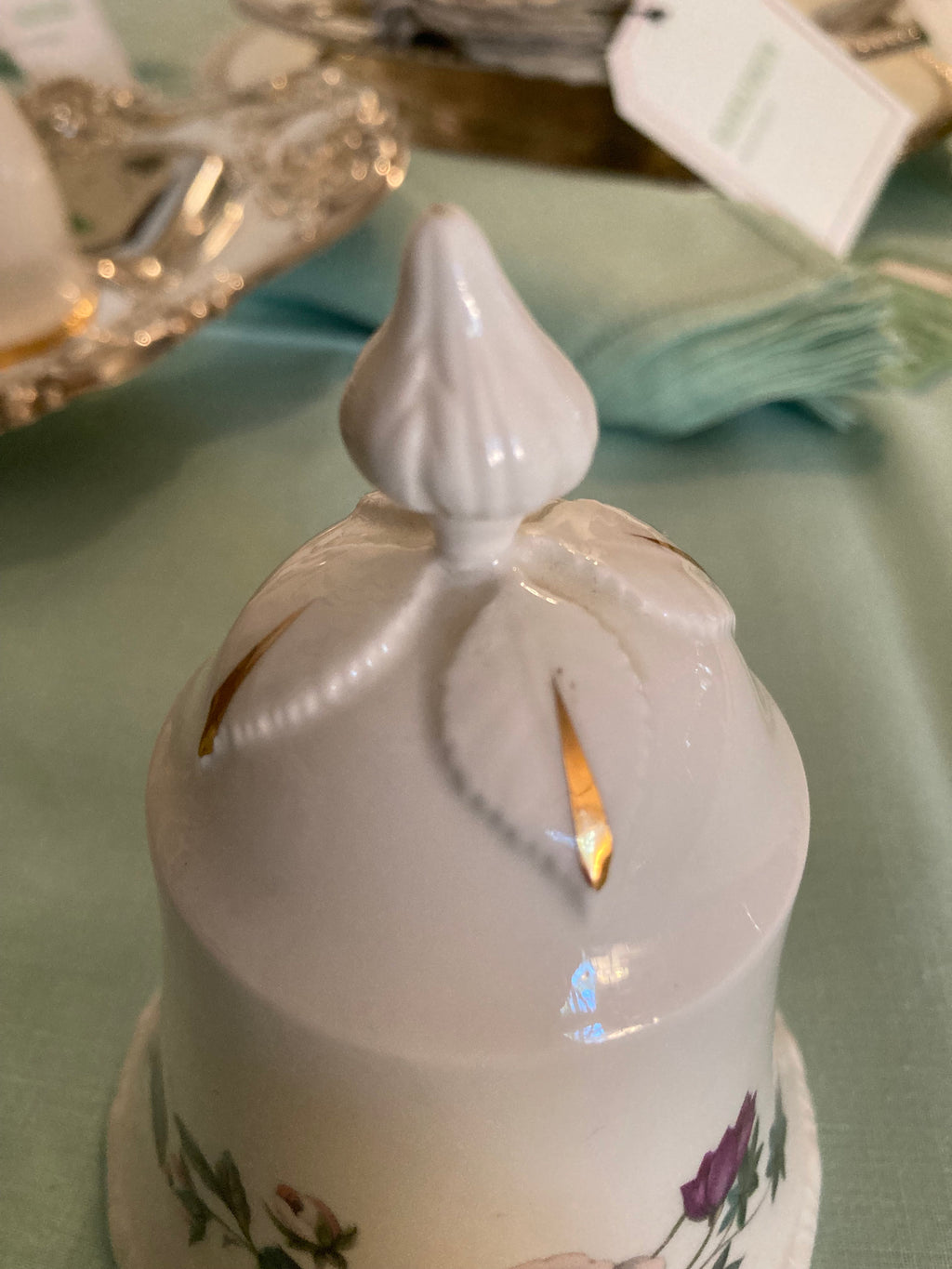 Vintage Bone China Bell - Purple Roses and White