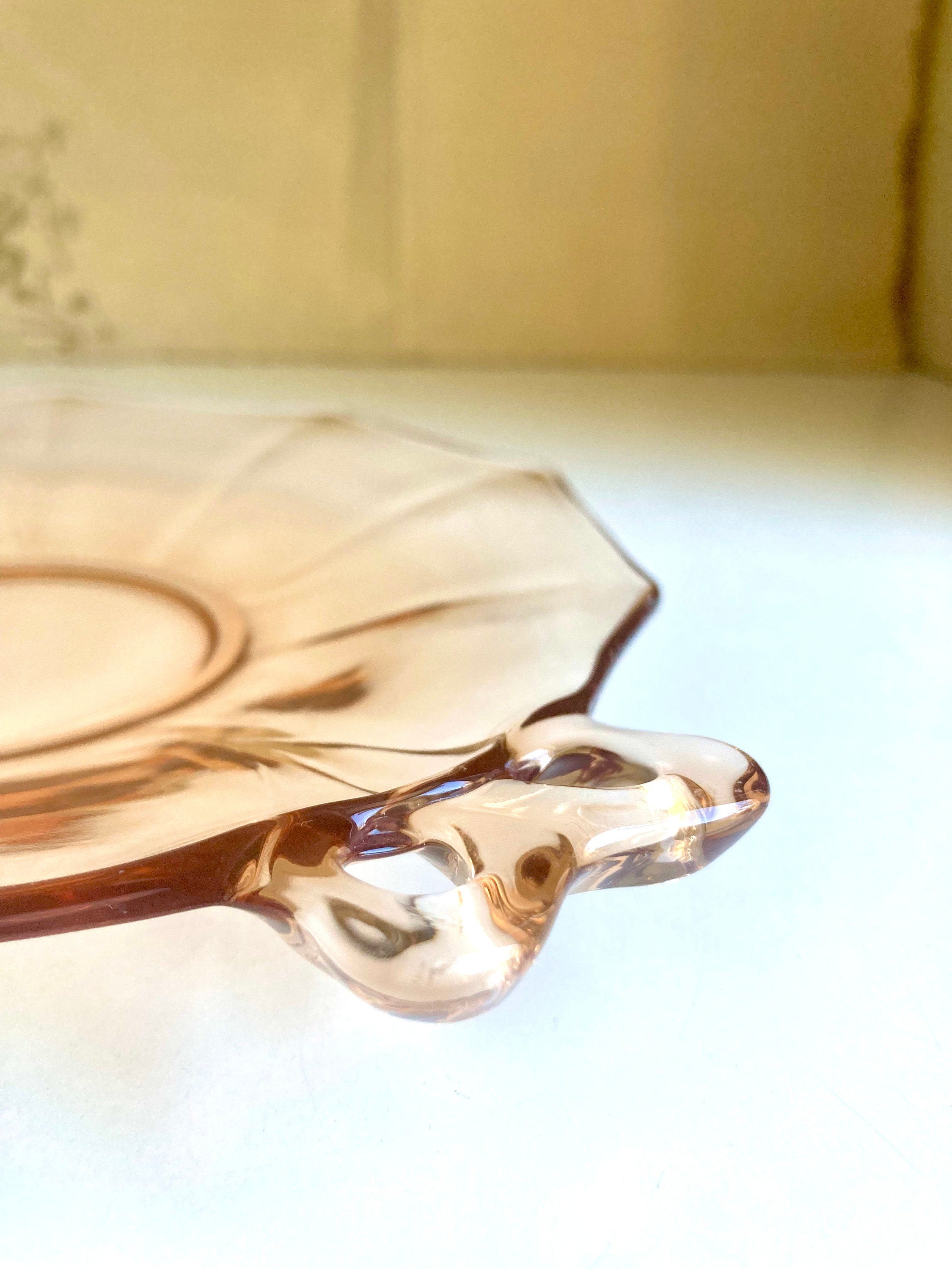 Fostoria Amber Depression Glass Plate, Butterfly Bow Handles, Fairfax 2375