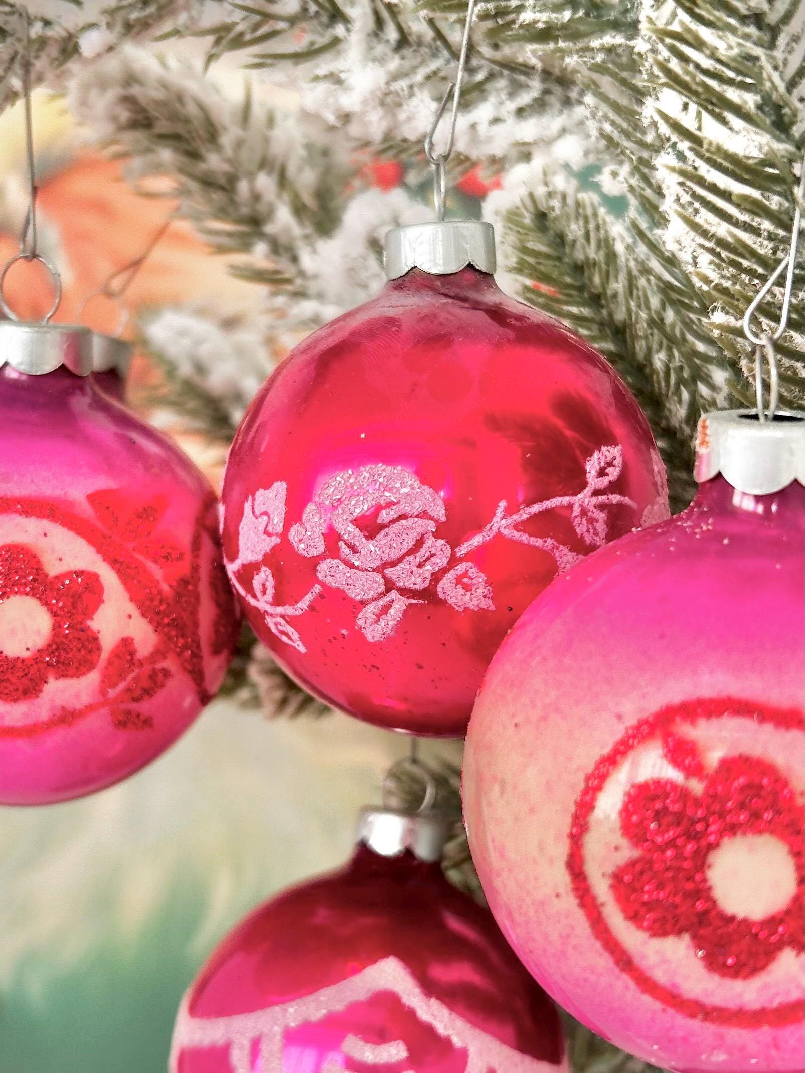 Vintage Christmas Bulb Ornaments by GOBY: Stenciled Pinks