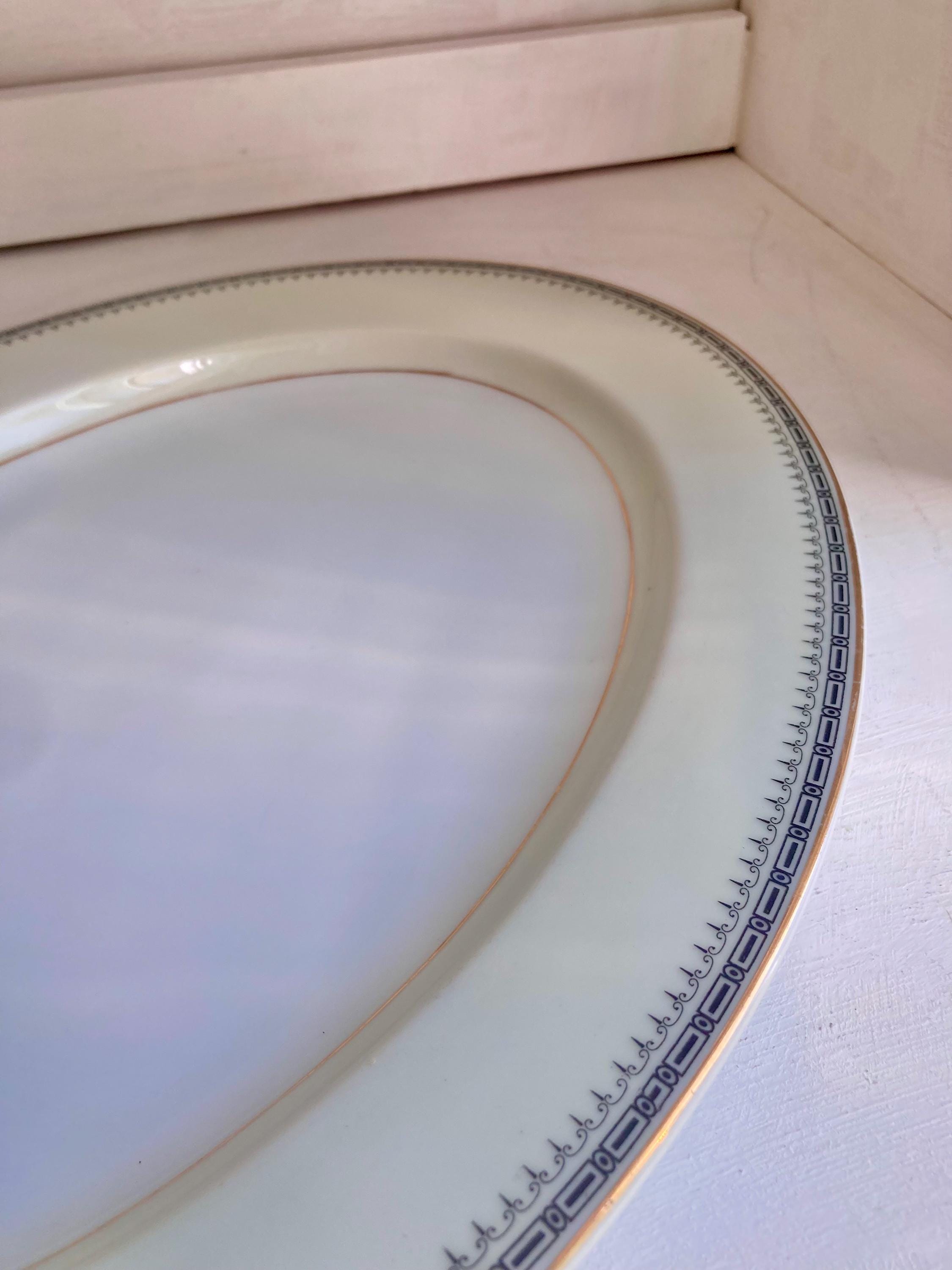 Vintage TK Thun Bohemia Empire Platter – Navy Blue and Gold Trim