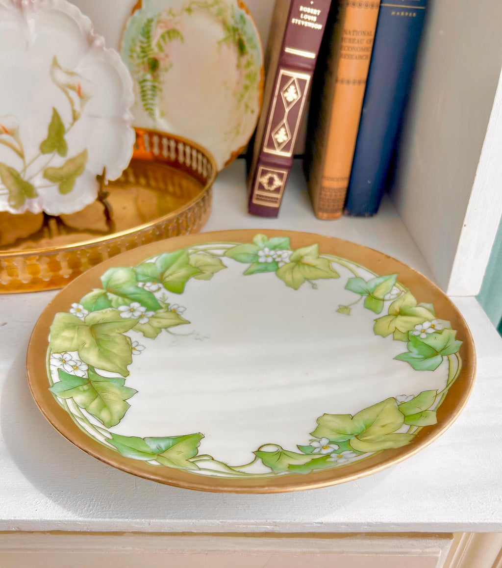 Vintage P.T. Bavaria Porcelain Plate: Hand Painted Ivy & Gold Trim (8.5")