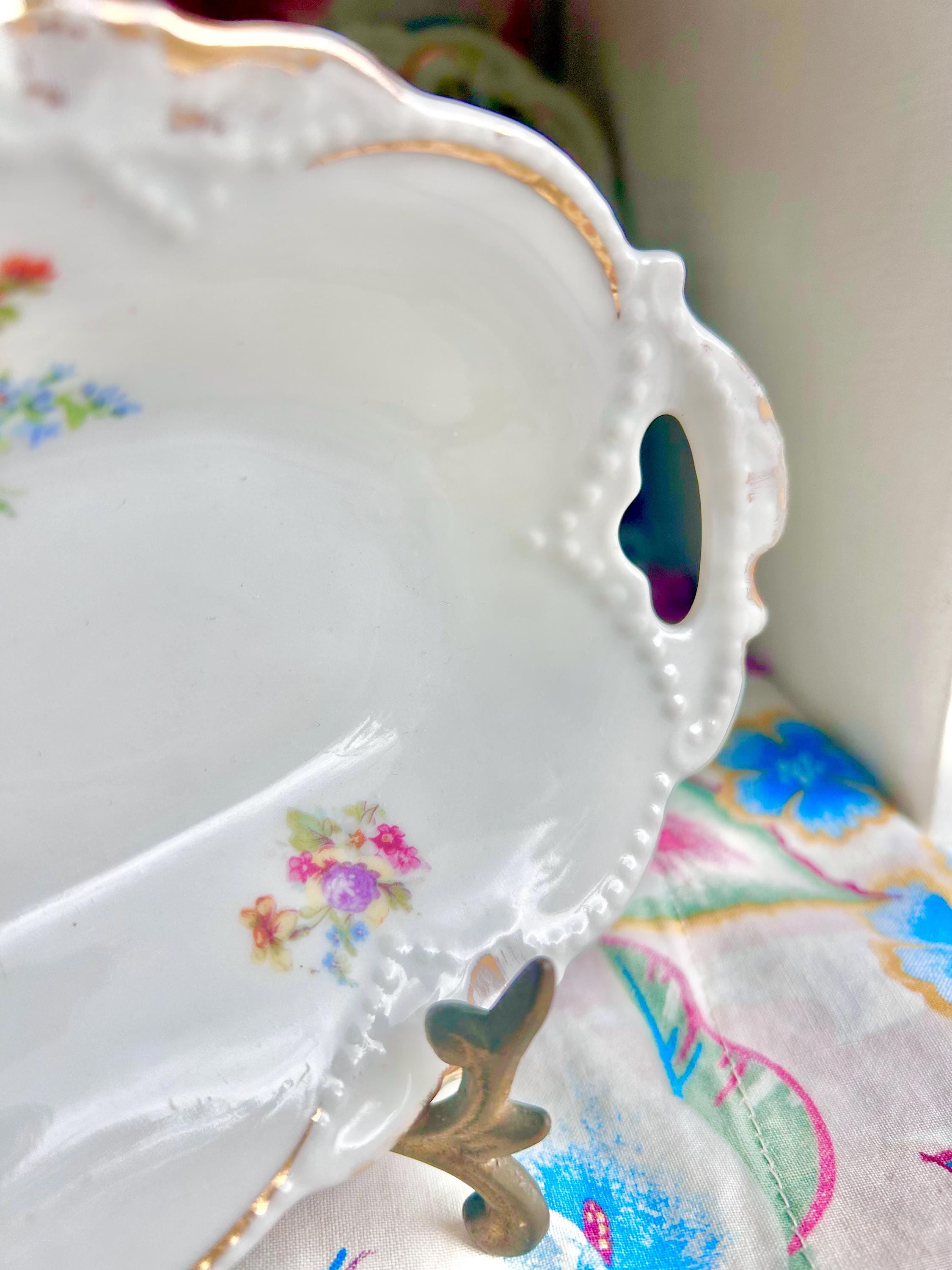 Vintage Floral Porcelain Dish: Germany Gold Trim Small Bowl