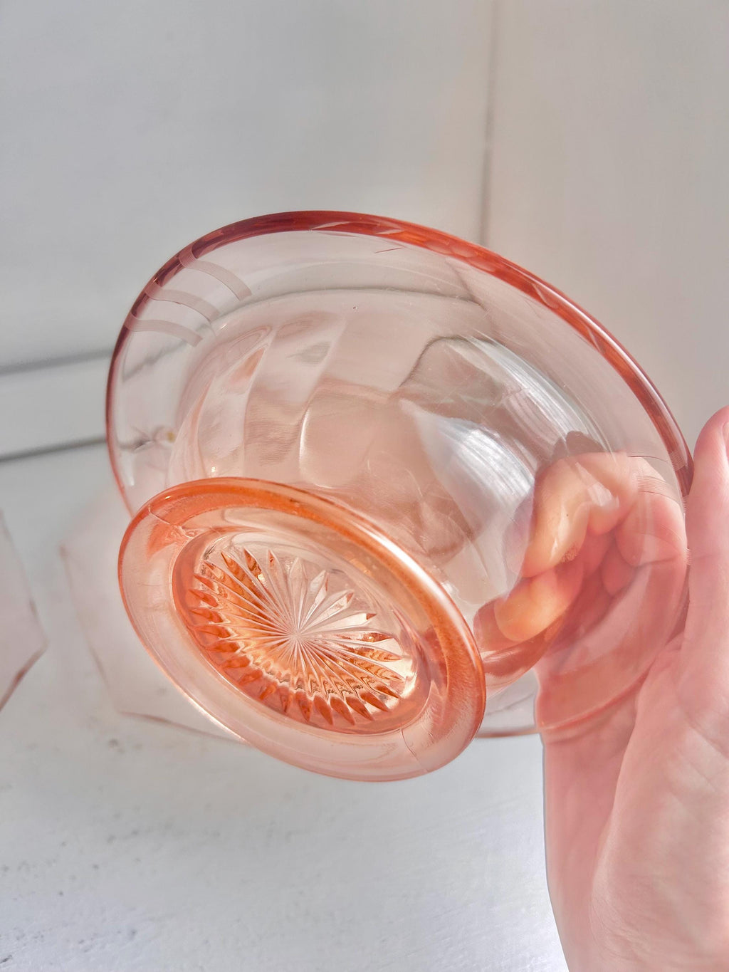 Vintage Pink Depression Glass Bowls – Etched Floral Rolled Rim, CHOICE