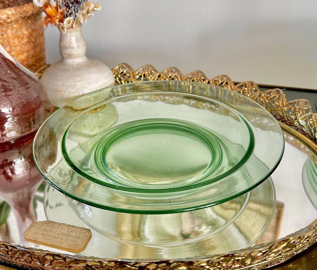 Vintage Uranium Green Heavy Pressed Glass Dish