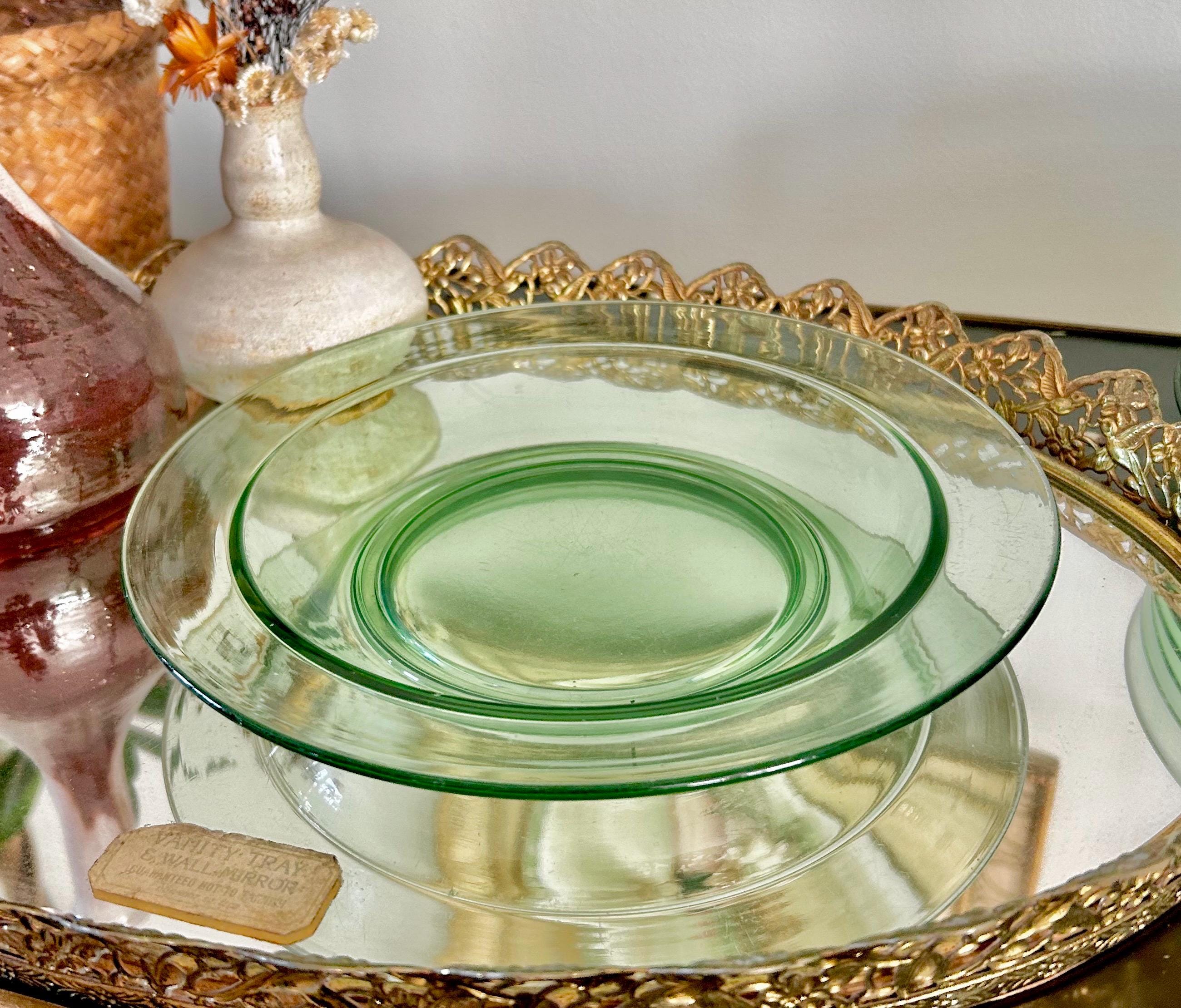 Vintage Uranium Green Heavy Pressed Glass Dish
