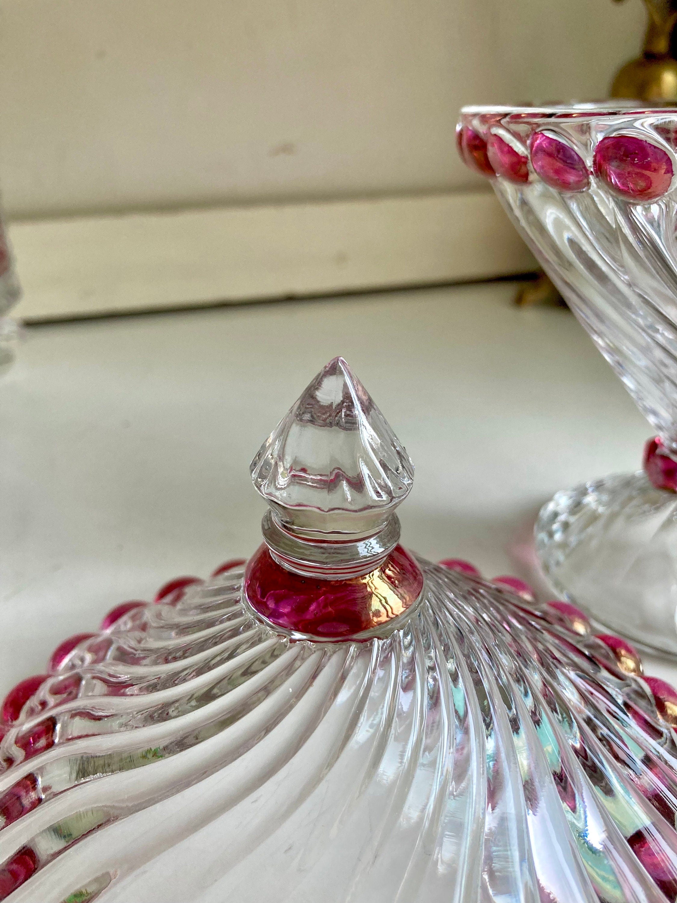 Vintage Westmoreland Ruby Flashed Swirl Candy Dish with Lid