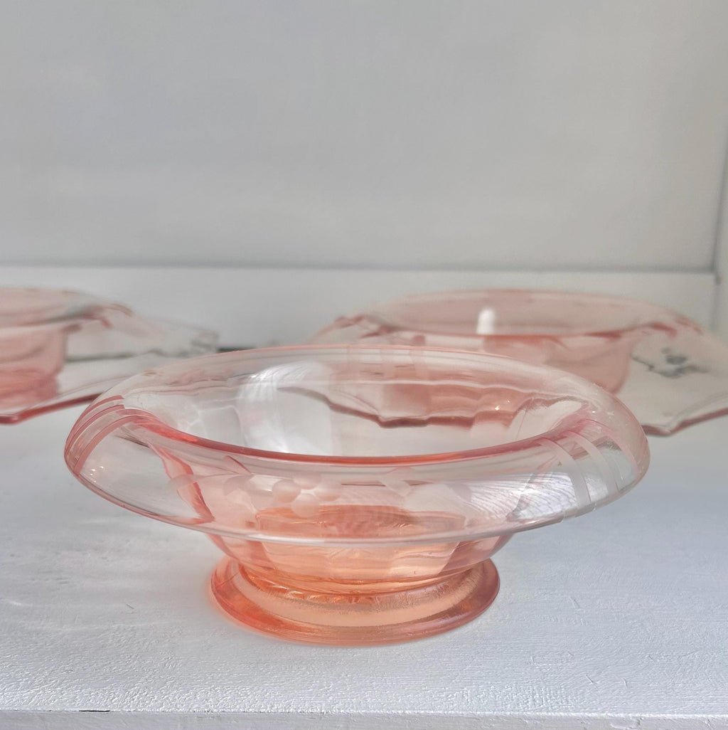 Vintage Pink Depression Glass Bowls – Etched Floral Rolled Rim, CHOICE