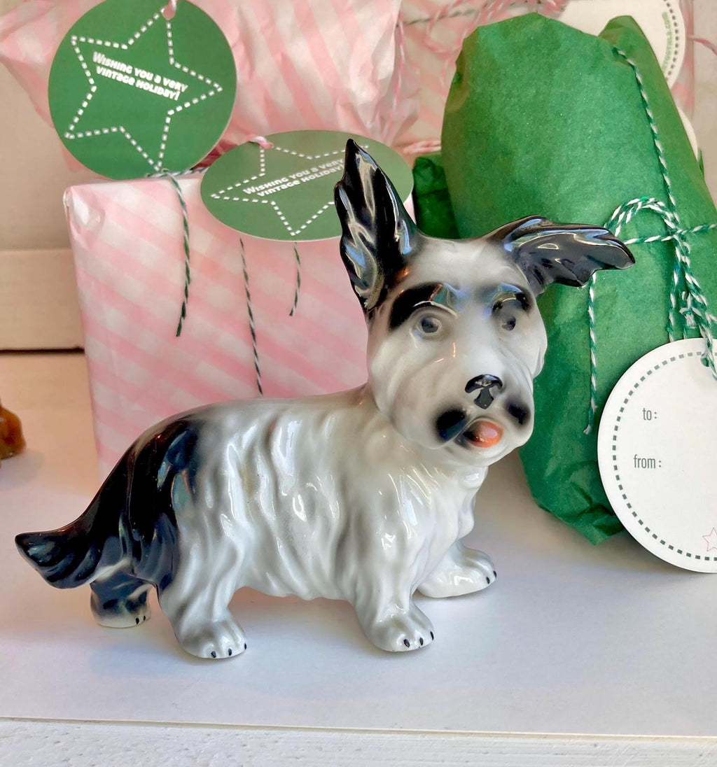 Vintage Hand Painted Porcelain Terrier Figurine: German Scotty Dog