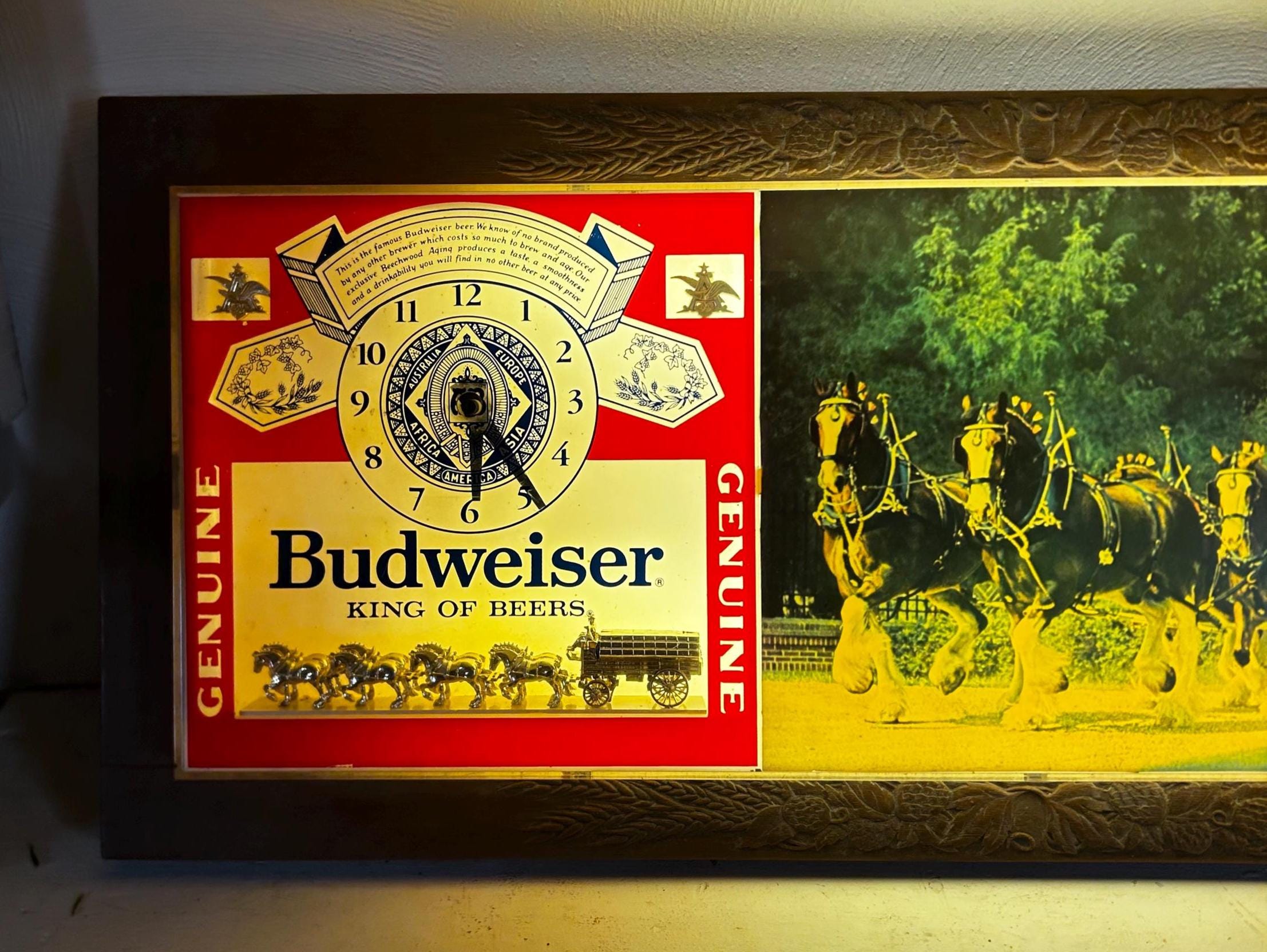 Vintage 1979 Budweiser Clydesdales Light Box Clock Sign, Working Bar Decor