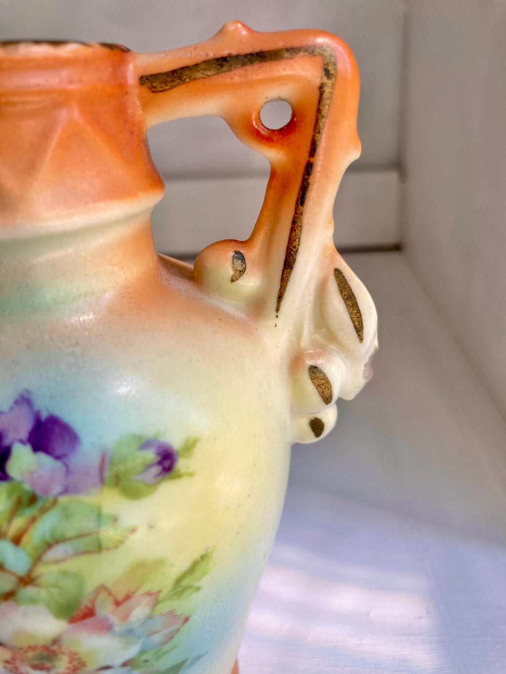 Vintage Czechoslovakia Dogwood Rose Ceramic Set: Lidded Sugar Bowl & Vase