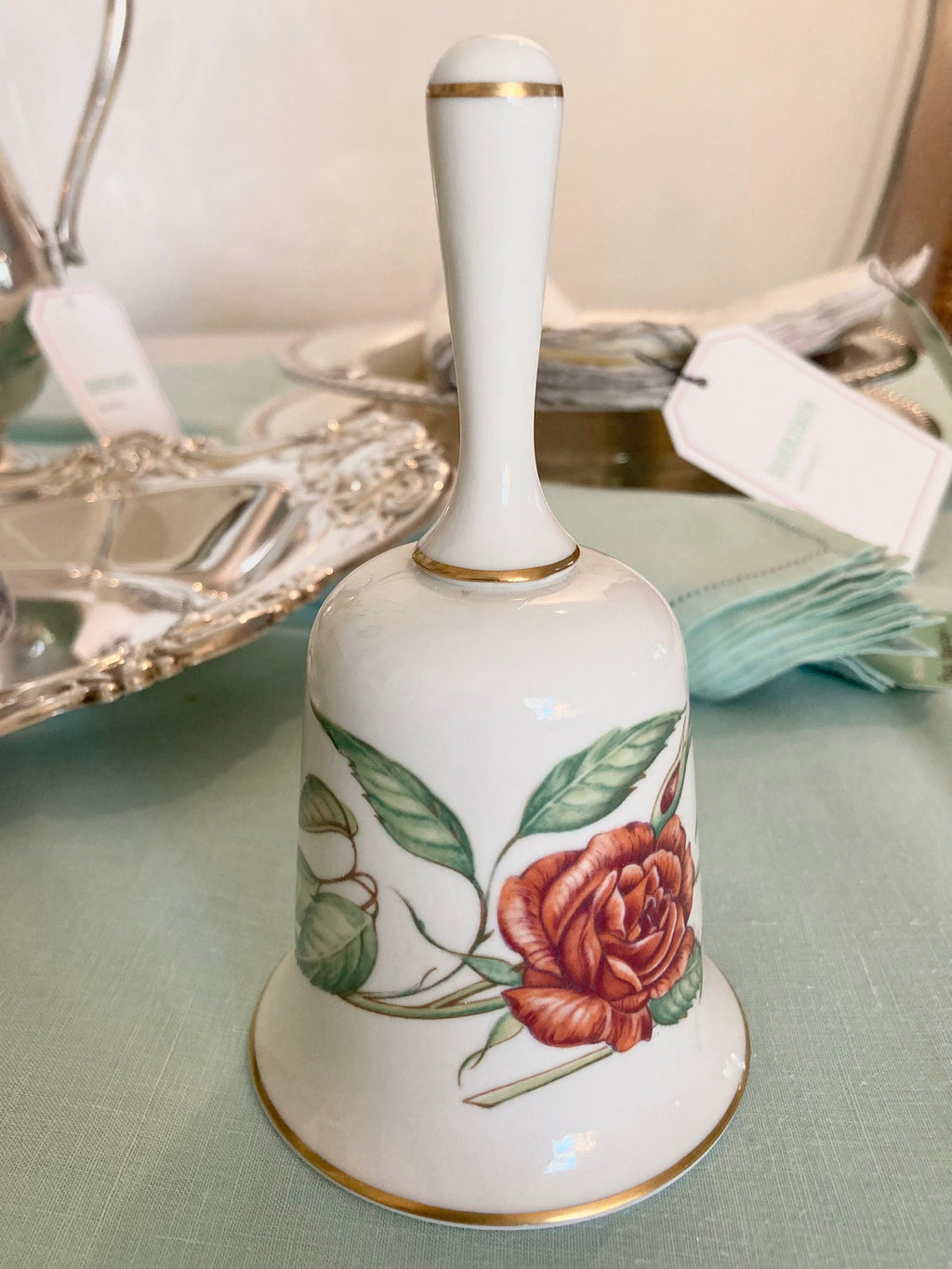 Vintage Fine Porcelain Bell - Mother's Day Roses + Bumblebees - 1980