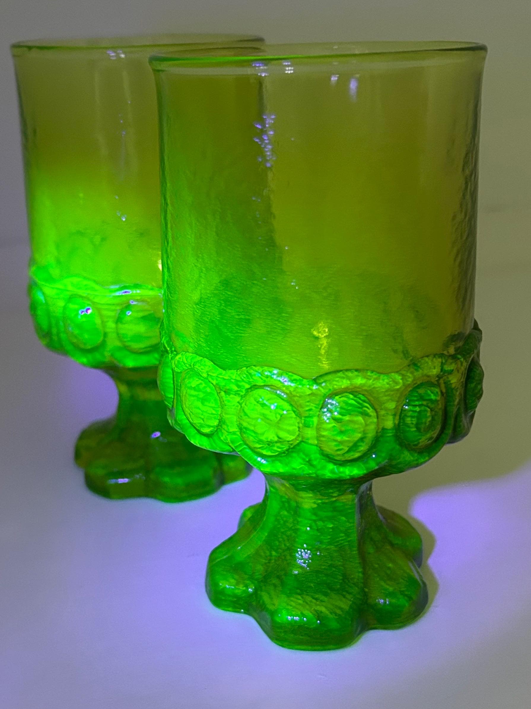 MCM Avocado Green Glass Tiffin Madeira Footed Tumblers - Thick Textured Goblets - SOLD INDIVIDUALLY