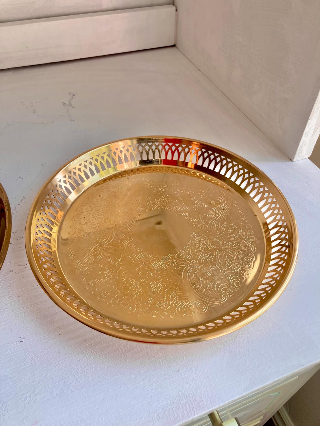 Vintage MCM Gold Tone/Gold Plated Small round Drinks Trays: CHOICE