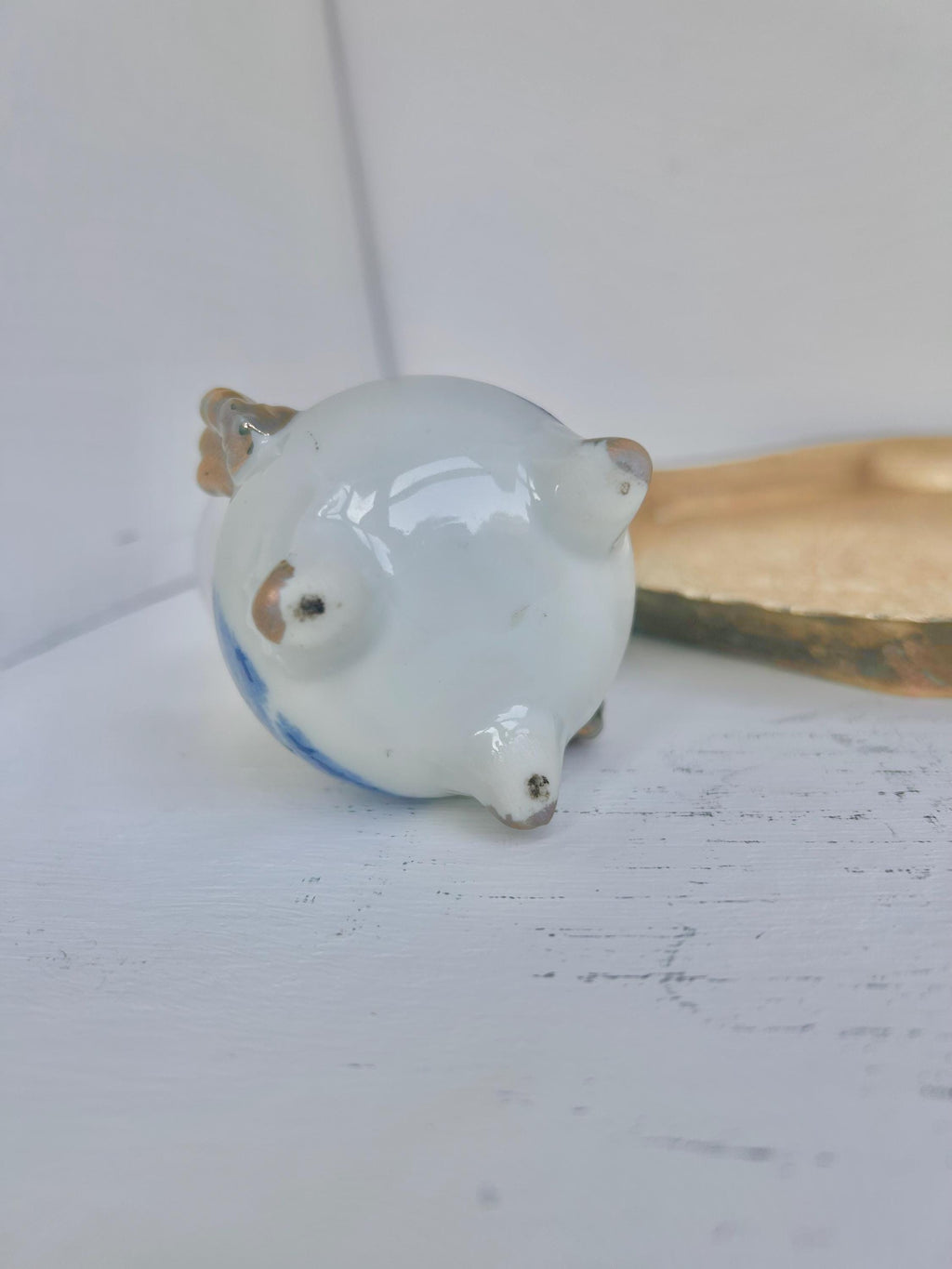 Vintage Dutch Windmill Porcelain Oil Lamp: Blue & White China, Gilt Trim