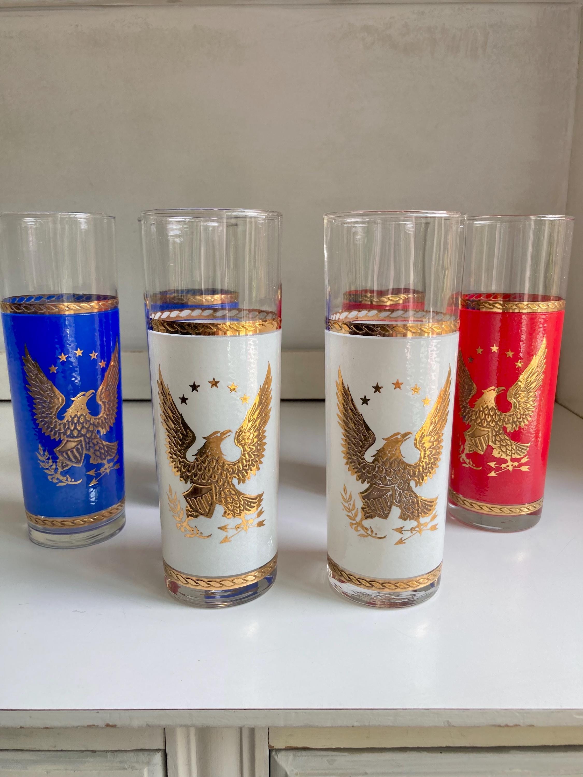 Vintage 1976 Libbey Bicentennial Collins Glasses: Golden Eagle Set of 6