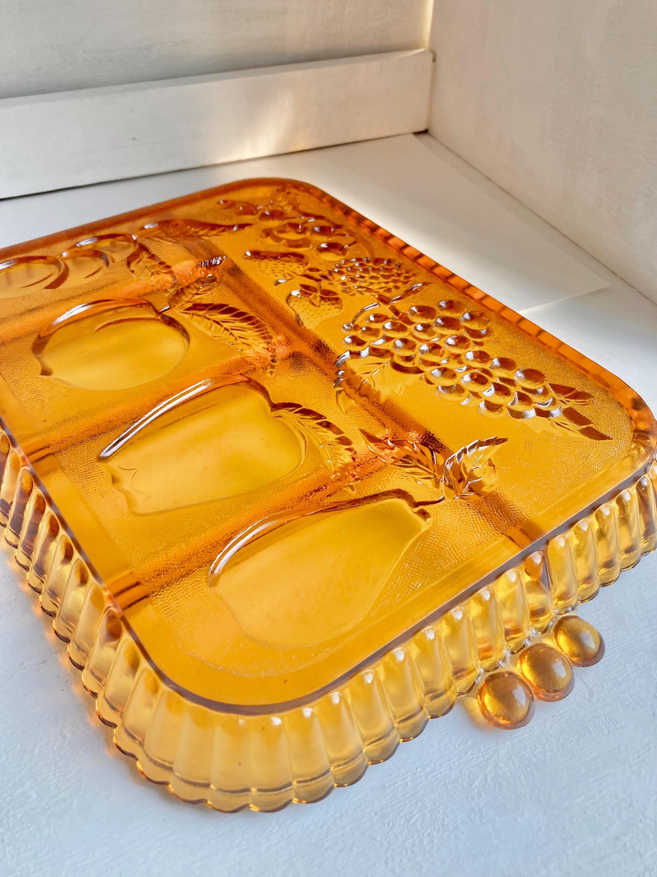 Vintage Amber Glass Tray: Indiana Glass Harvest Divided Platter