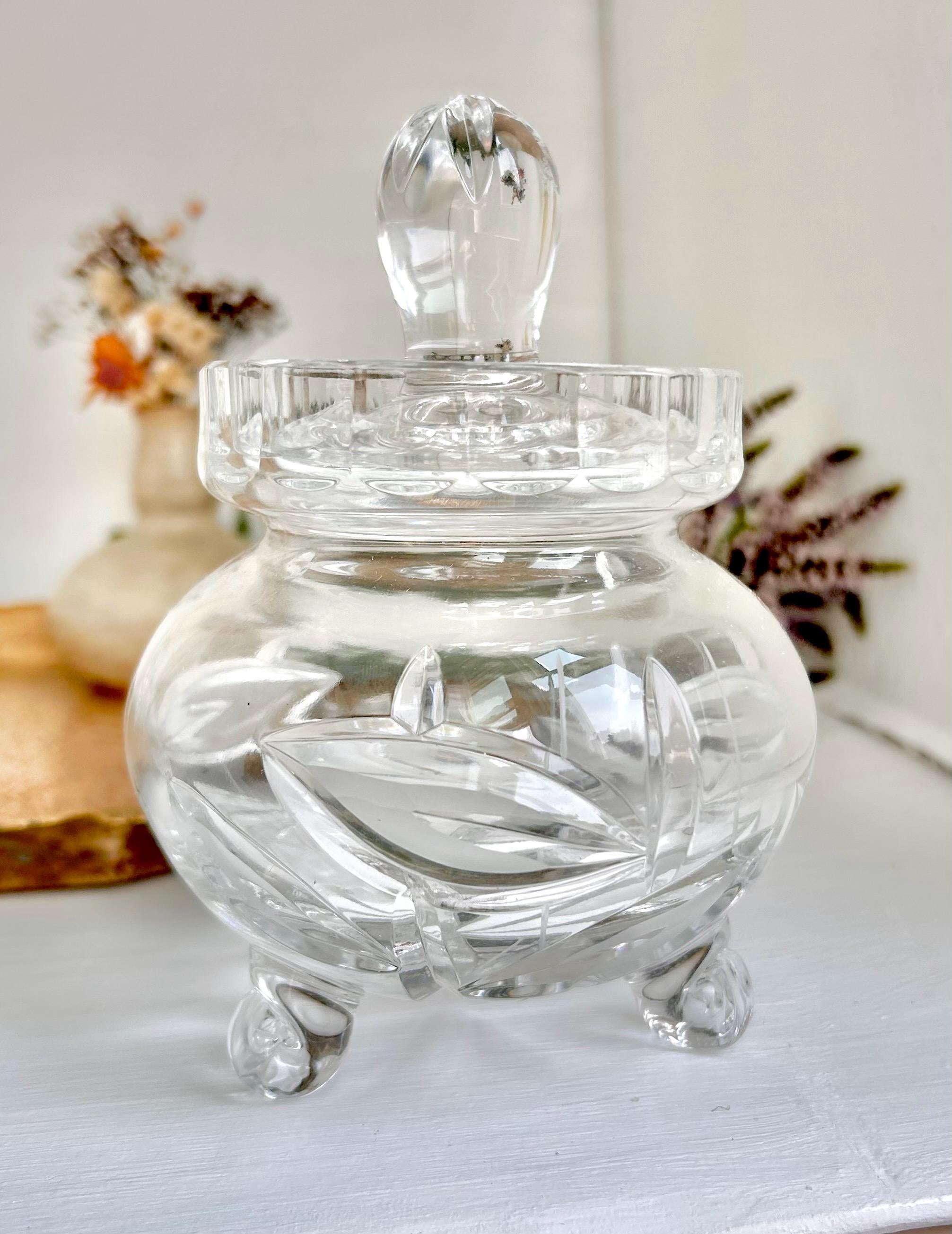 Vintage Crystal Candy Dish with Lid: Brilliant Cut Glass Bowl