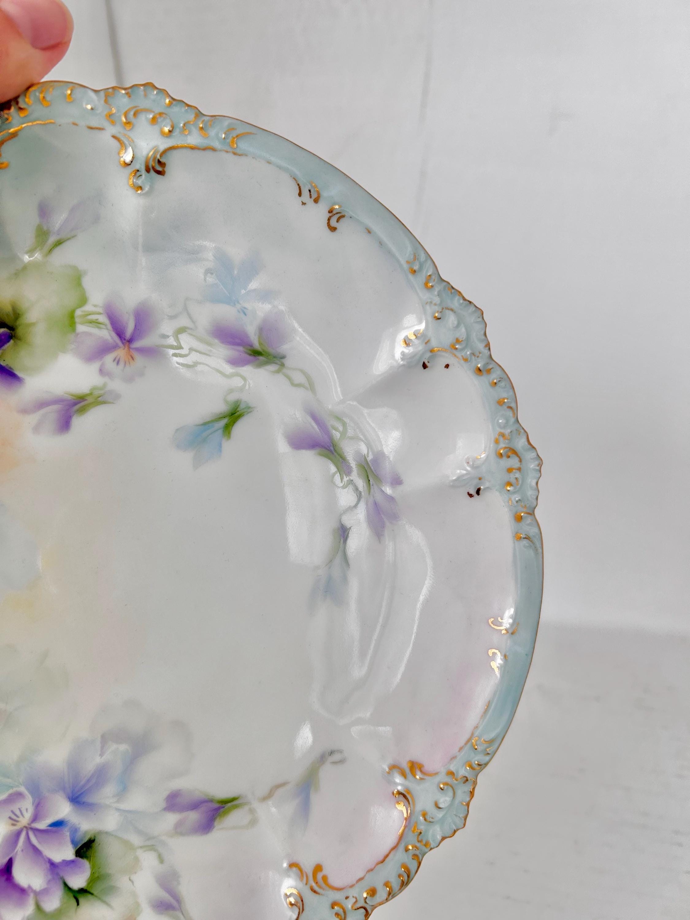 Vintage Limoges Porcelain Plate, Handpainted Violets, G.D.A.