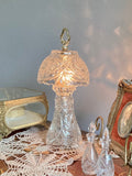 Small Glass Boudoir Parlor Lamp with Brass Finishings - Cut Geometric and Star Pattern