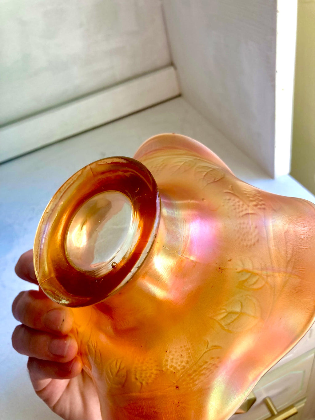 Vintage FENTON Blackberry Spray Carnival Glass Bowl - Marigold Bon bon Dish