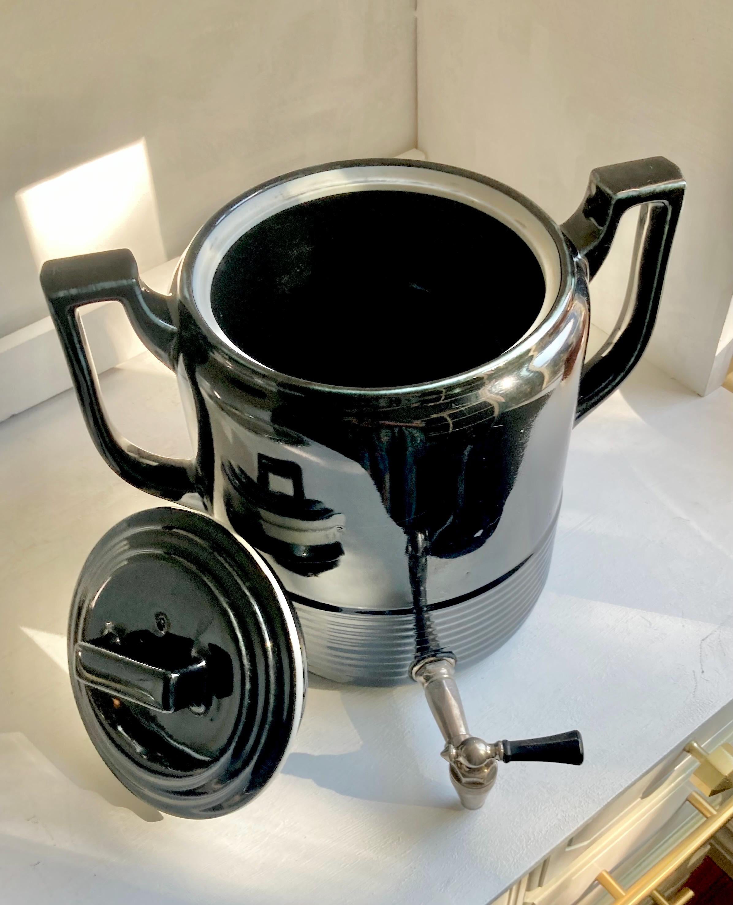 Vintage Art Deco Black Ceramic Beverage Dispenser - Hall China Co, USA