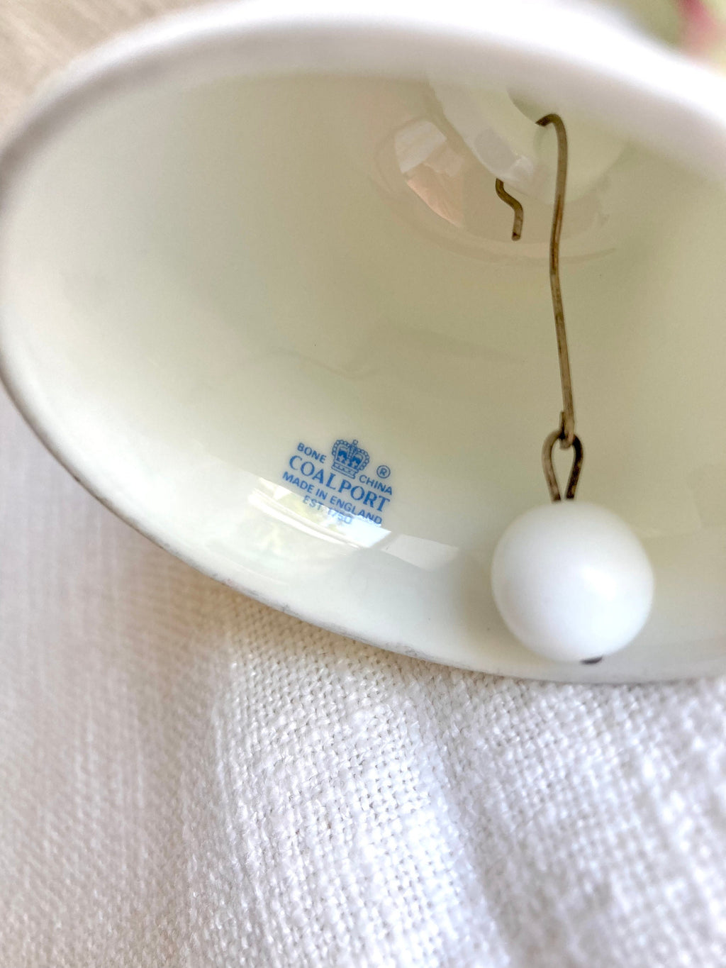 Vintage Coalport Bone China Bell: Applied Porcelain Flowers, England