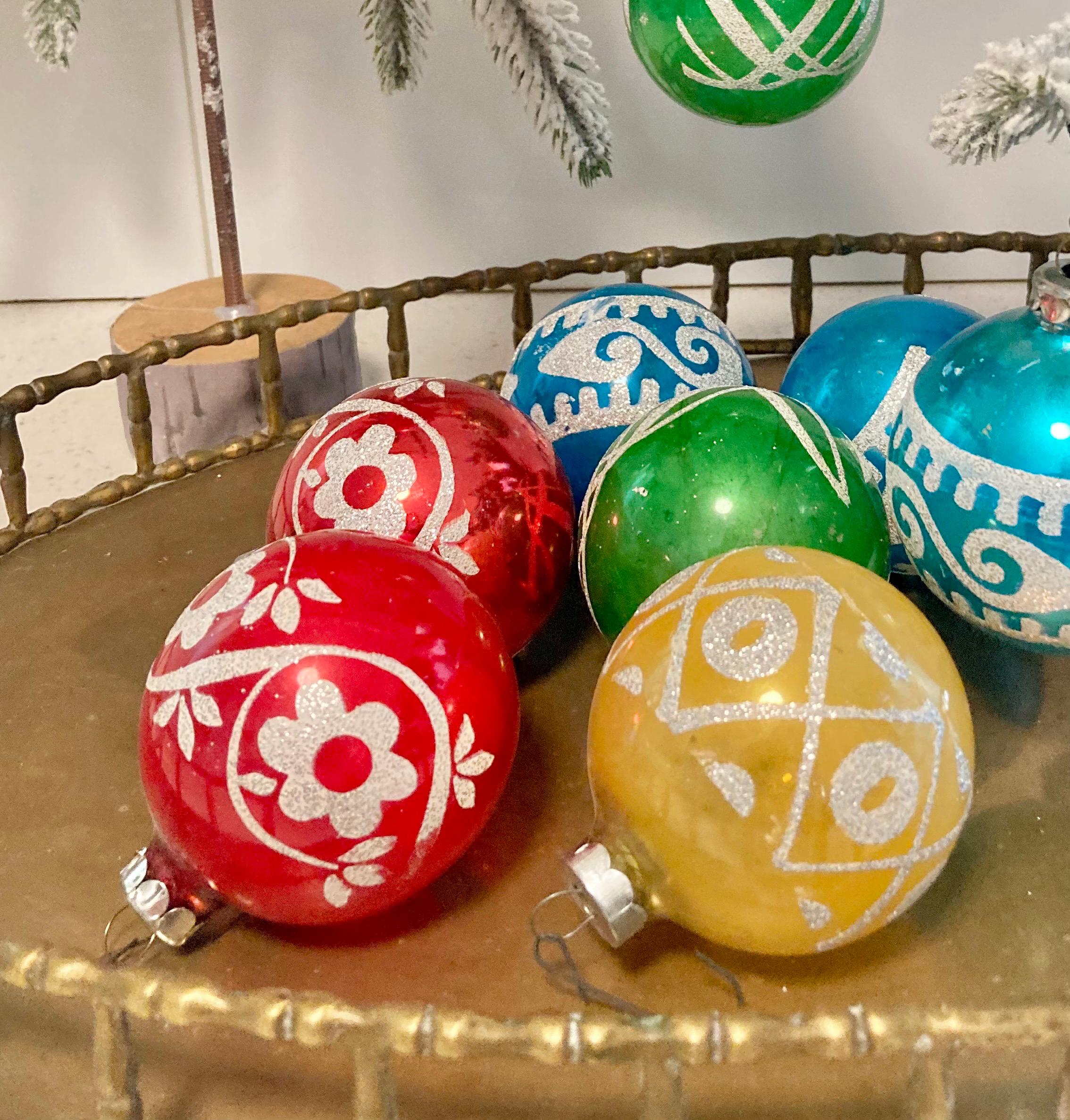 Vintage Mercury Glass Christmas Bulb – Glitter Stencil Ornaments