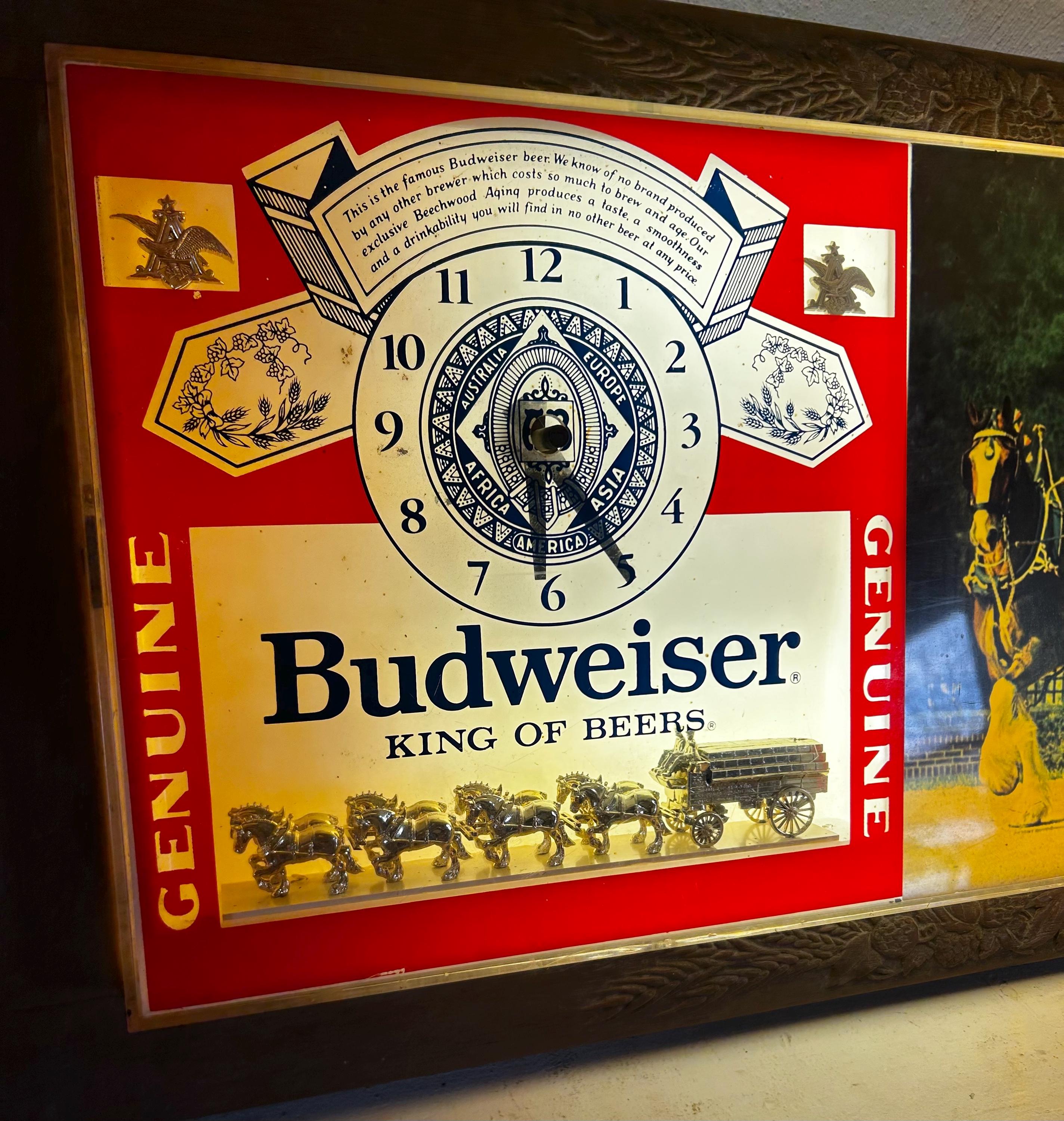 Vintage 1979 Budweiser Clydesdales Light Box Clock Sign, Working Bar Decor