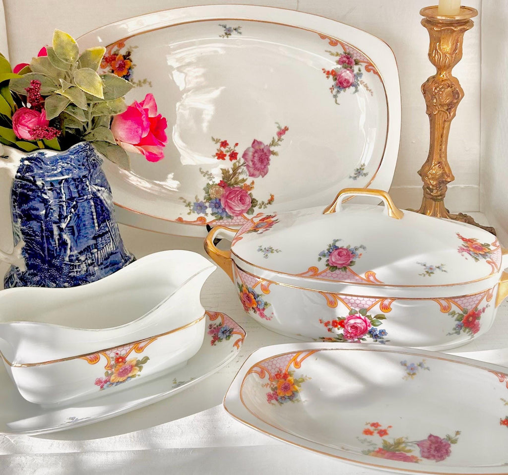 Vintage EPIAG Czechoslovakia Fine China Transferware - 4 Piece Serving Set - Bridal Rose Pattern