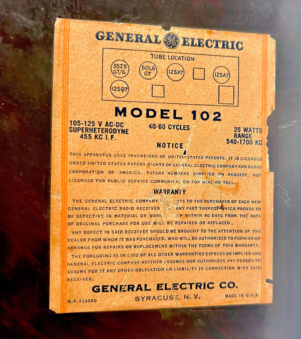 1948 GE Tube Radio: Working Vintage Bakelite Radio, Model 102