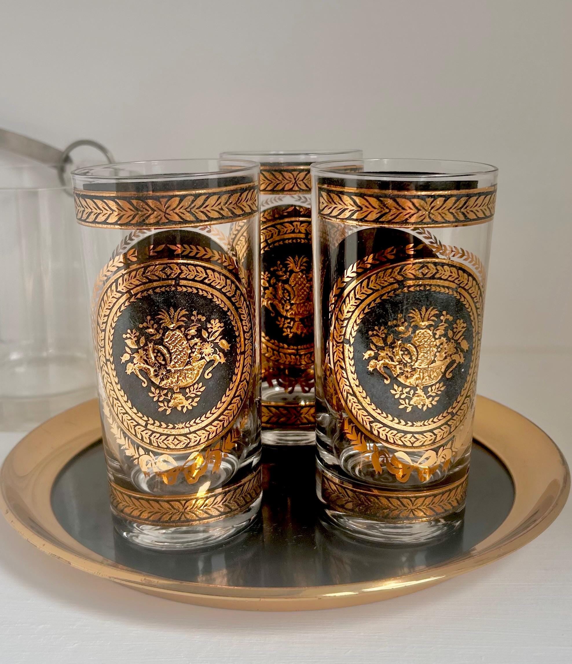 Vintage Culver Highball Glass: Gold & Black Pineapple Design