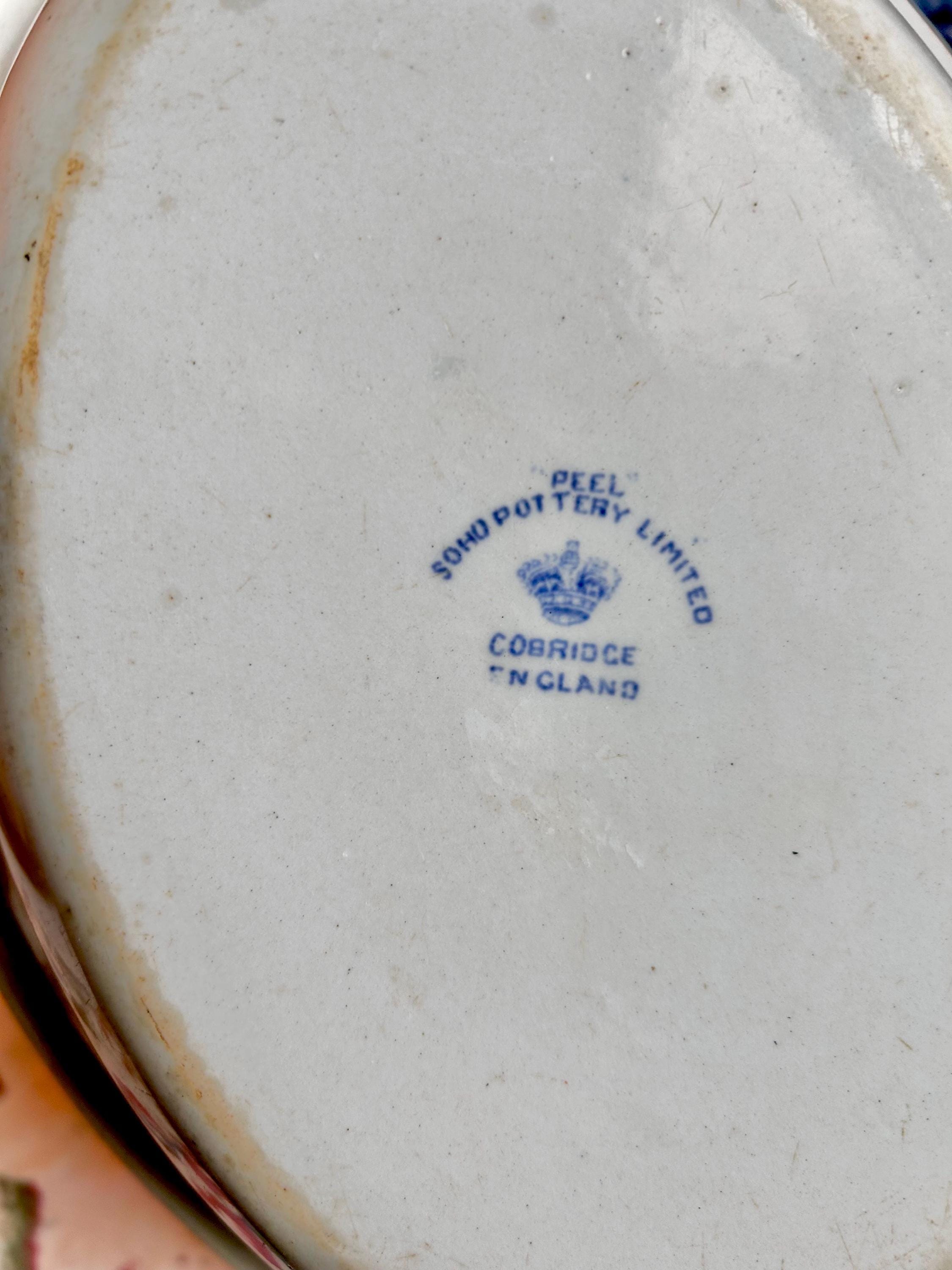 Antique Chinoiserie Serving Bowl: Blue and White Floral Transferware, Soho Pottery