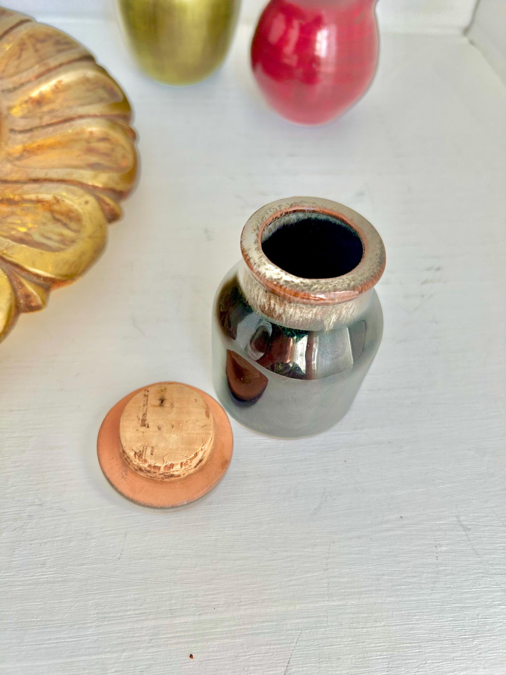 Vintage Drip Glaze Lidded Ceramic Pot: Dark Brown Beige