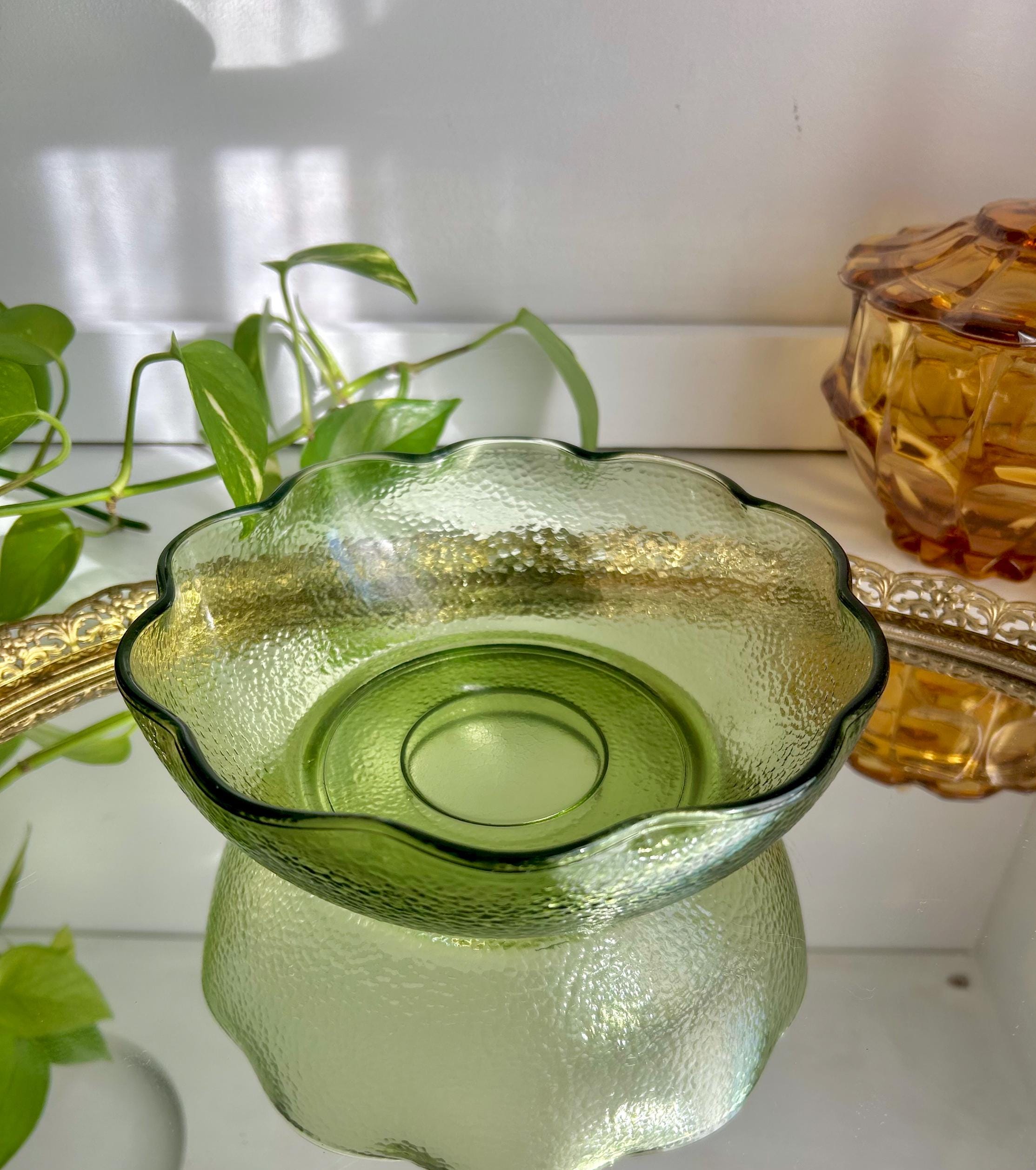 Vintage Hazel Atlas Green Glass Bowl: Pebblestone Ruffle Rim