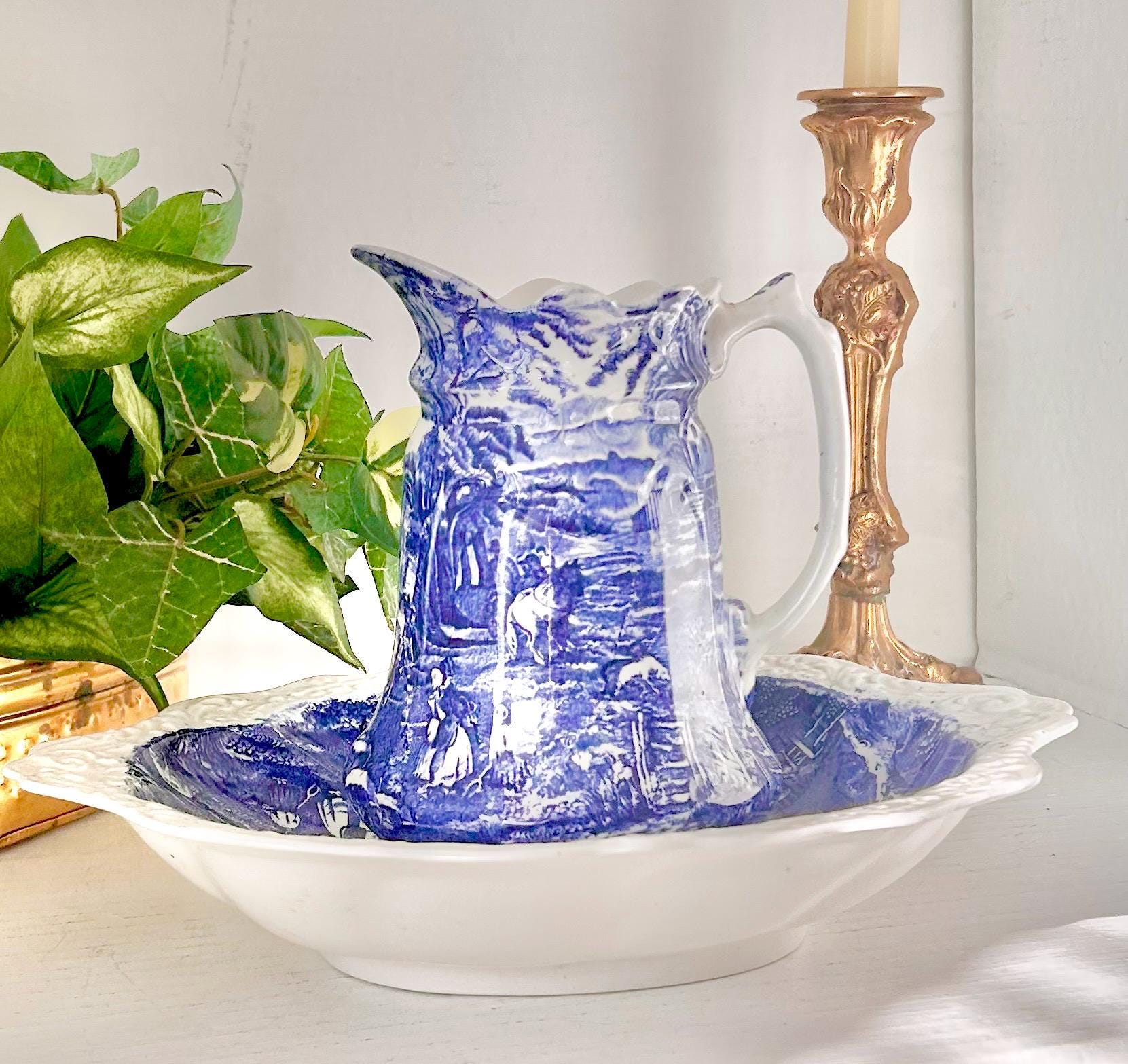 Vintage Transferware Pitcher and Washbowl Basin, James Kent Old Foley, England