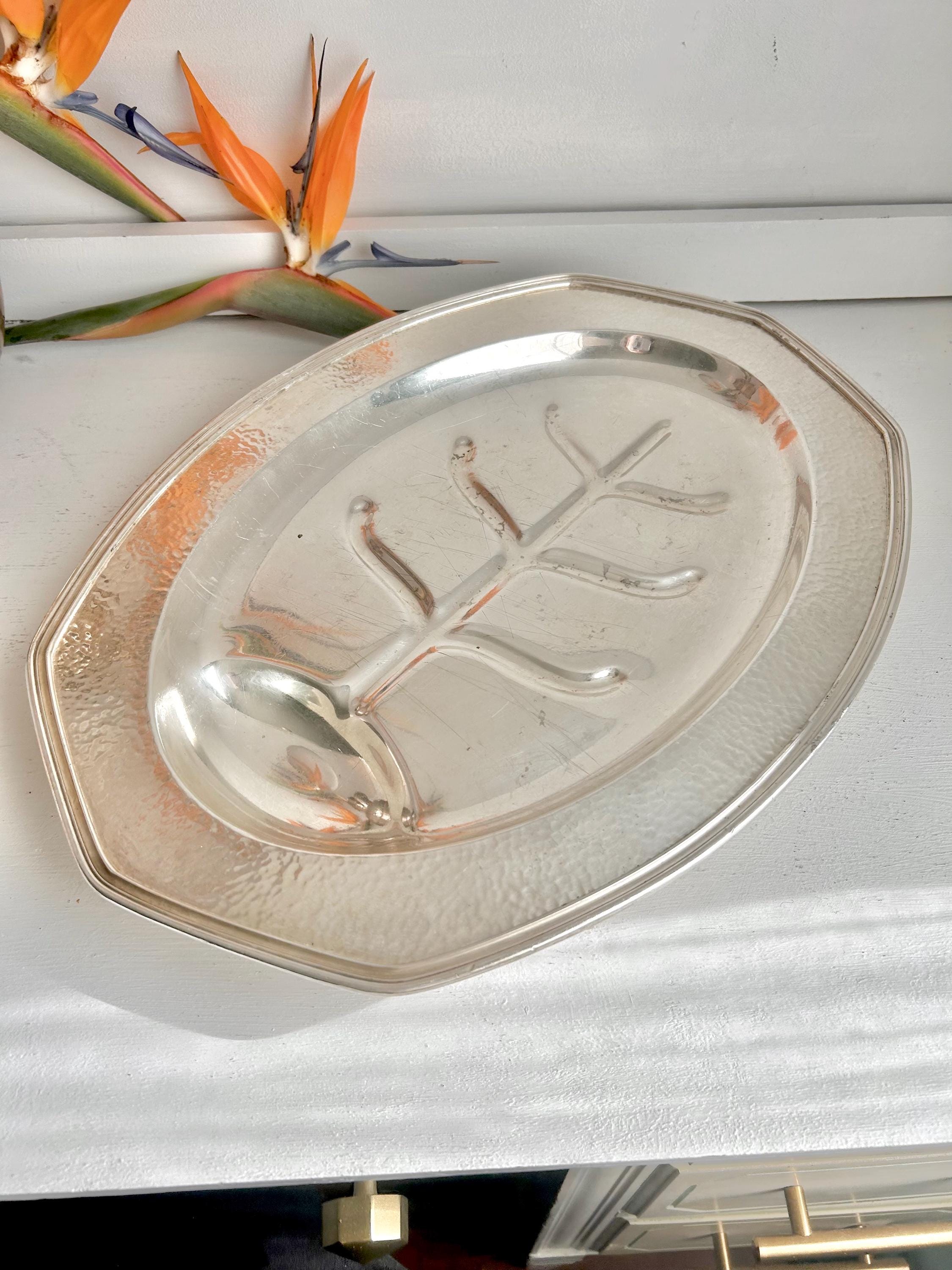 Vintage Silver-Plated Meat Platter – Hand Hammered Tree of Life Serving Tray