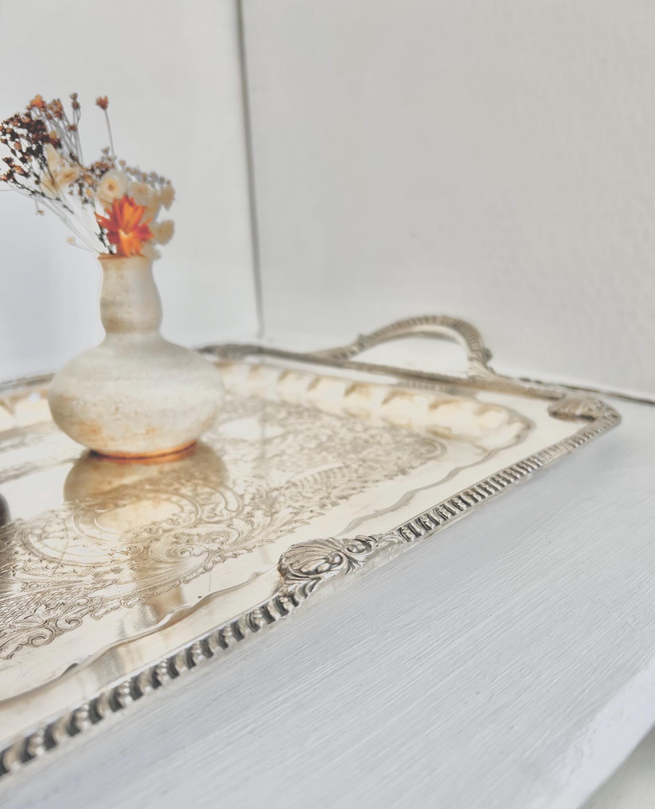 Vintage Silverplated Copper Tray: Neoclassical Seashell Rim, English Silver Co. - Vintage worn