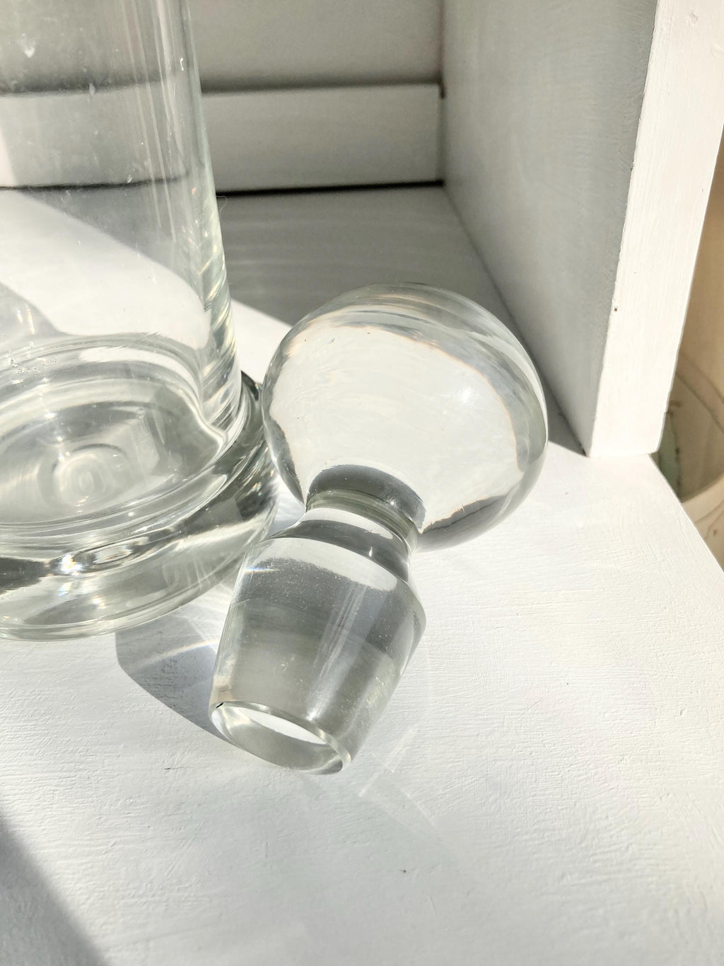 Vintage Blown Glass Decanter: Heavy Clear Glass Stopper, 32 oz