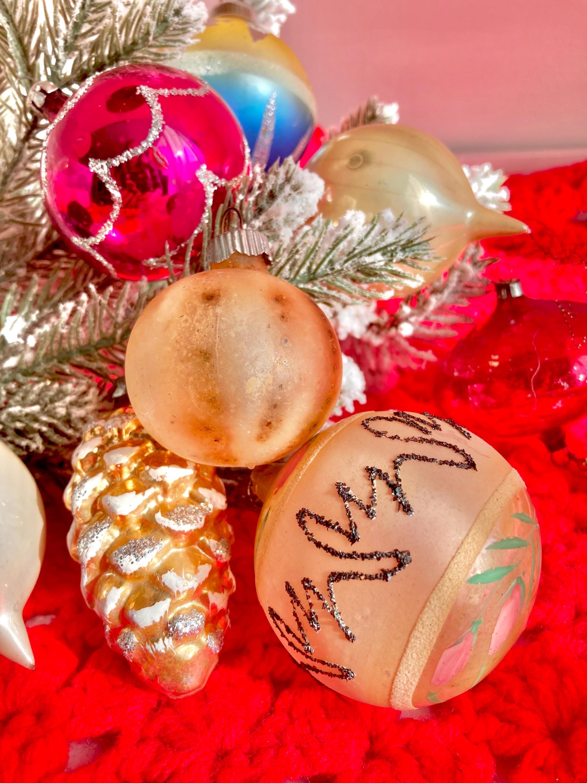 Vintage Mercury Glass Christmas Ornaments - Tree Ornaments of various designs and colors - Sold individually