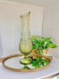 Mid-Century Fenton 17 inch Glass Swung Vase: Avocado Green Hobnail, 1960s