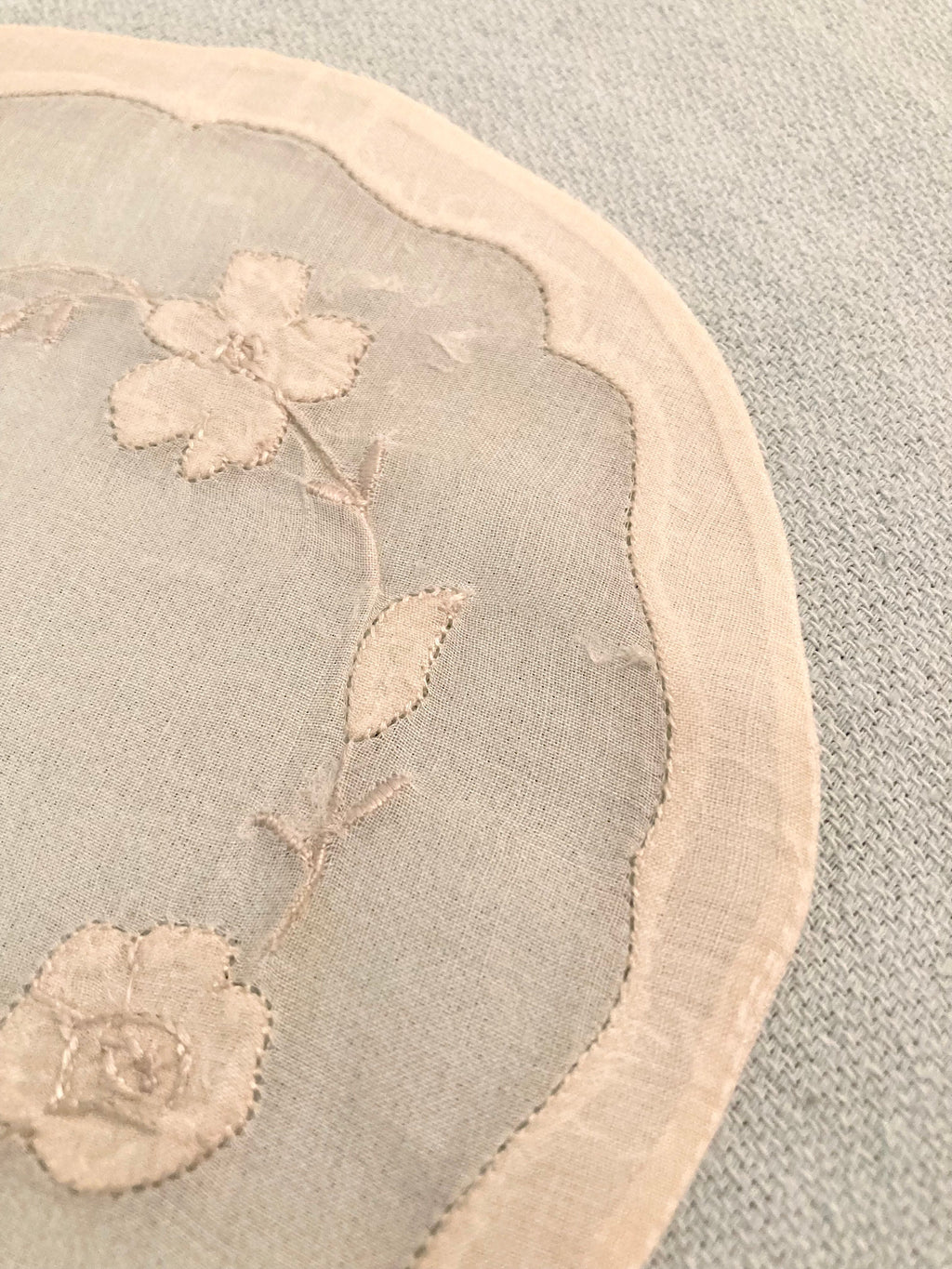 Madeira Linen/Organdy Ecru Hand-stitched Floral Cocktail Rounds - Set of 2