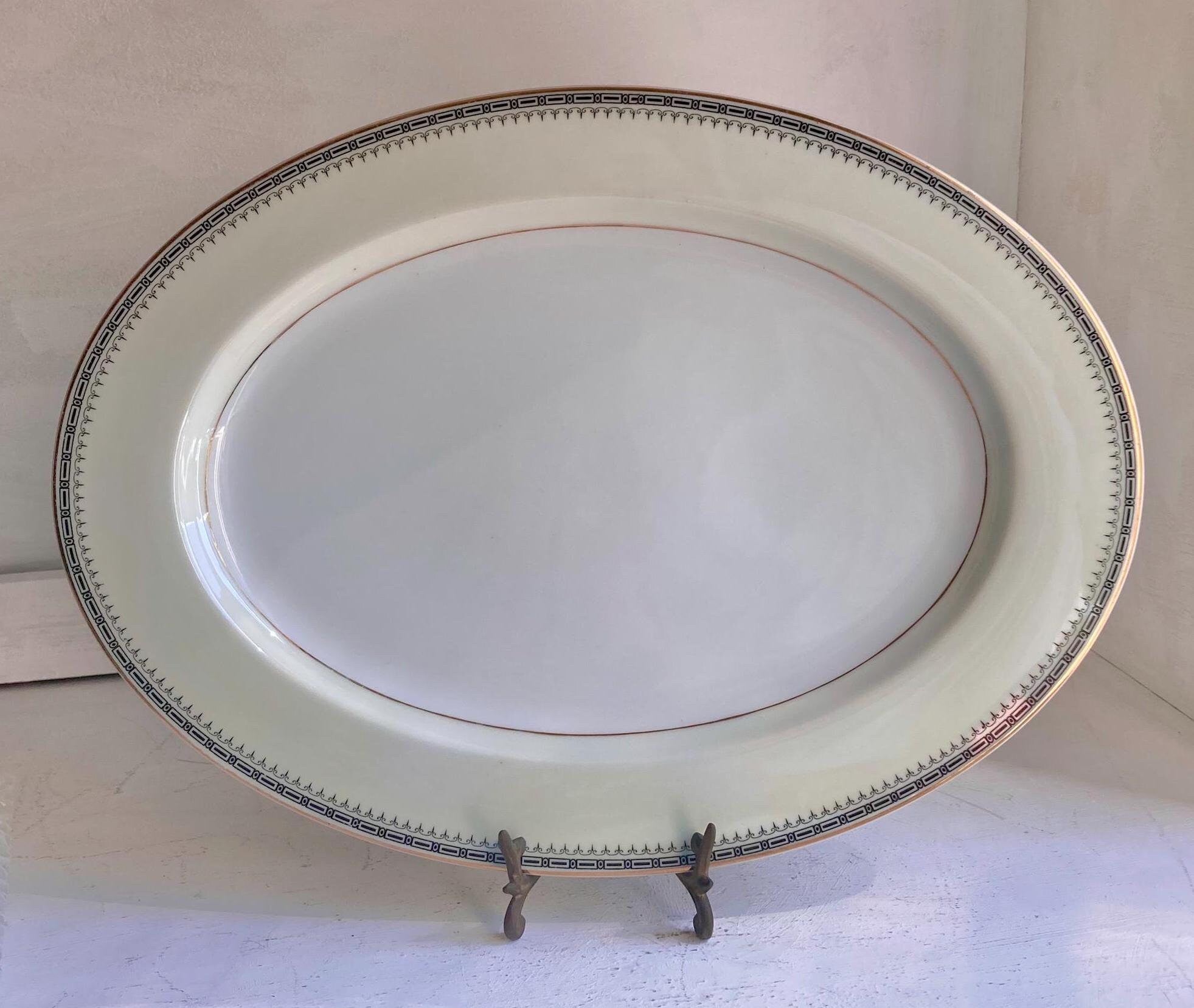 Vintage TK Thun Bohemia Empire Platter – Navy Blue and Gold Trim