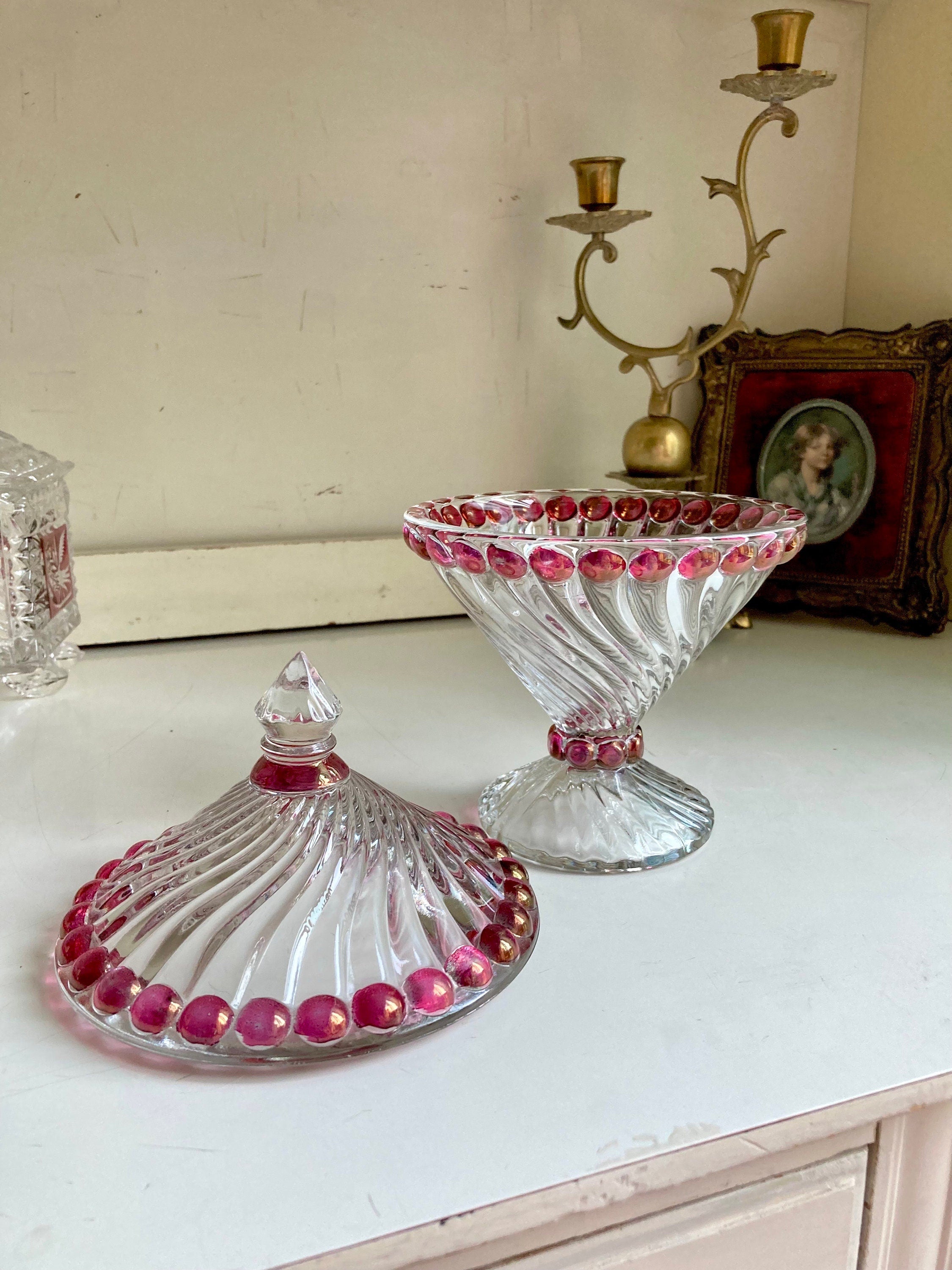 Vintage Westmoreland Ruby Flashed Swirl Candy Dish with Lid