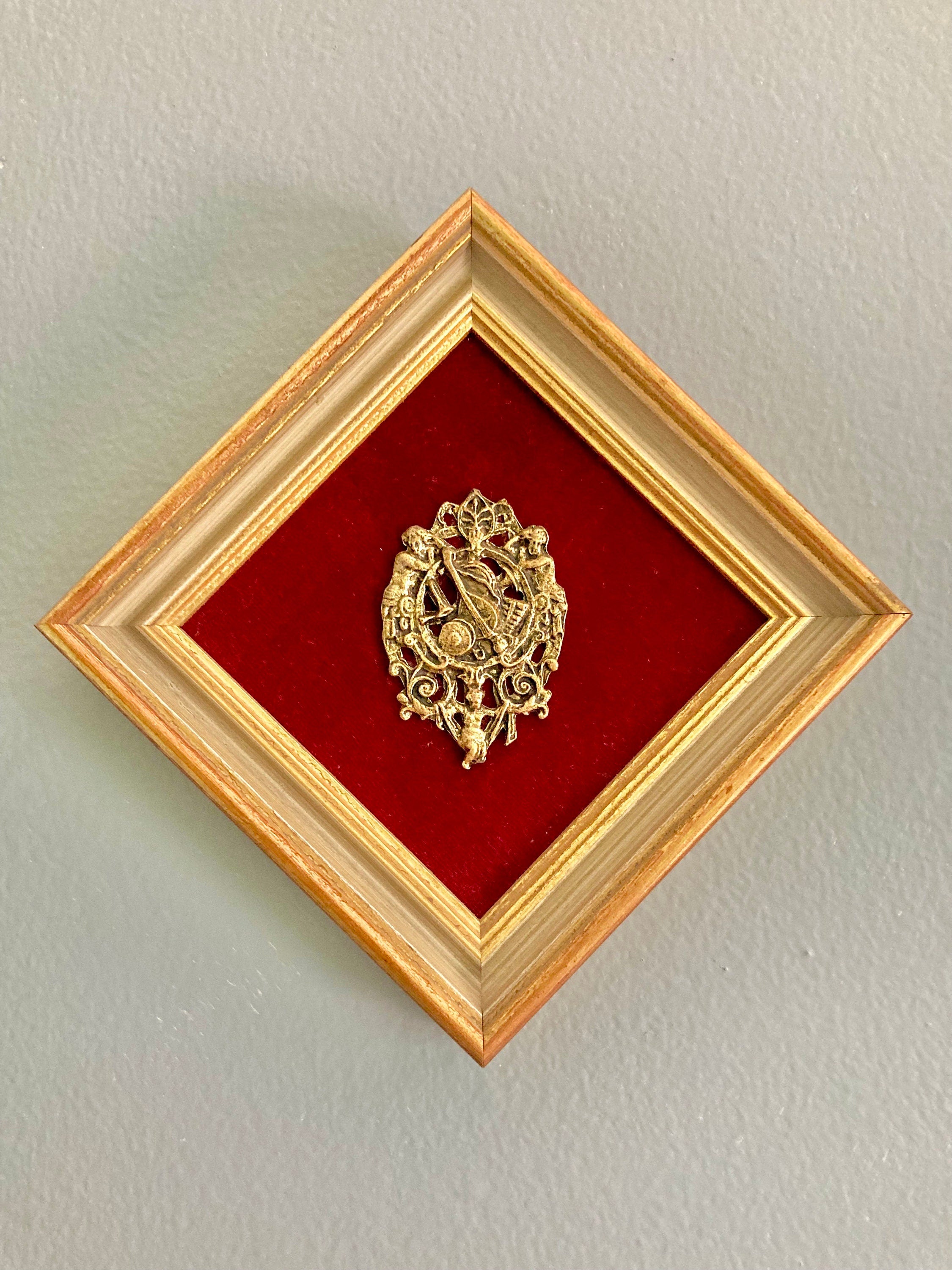 Vintage Music Metal Art: Gold Tone on Red Velvet, Gilt Frame by  E.a. Riba