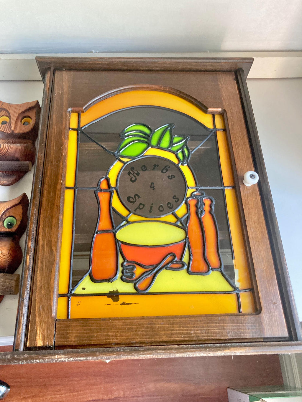 Vintage Stained Glass Spice Cabinet: Montgomery Ward Americana Pantry