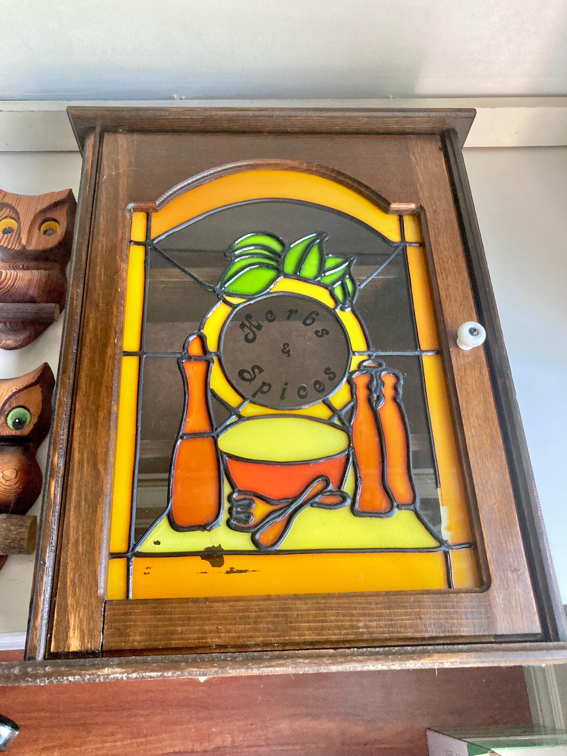 Vintage Stained Glass Spice Cabinet: Montgomery Ward Americana Pantry