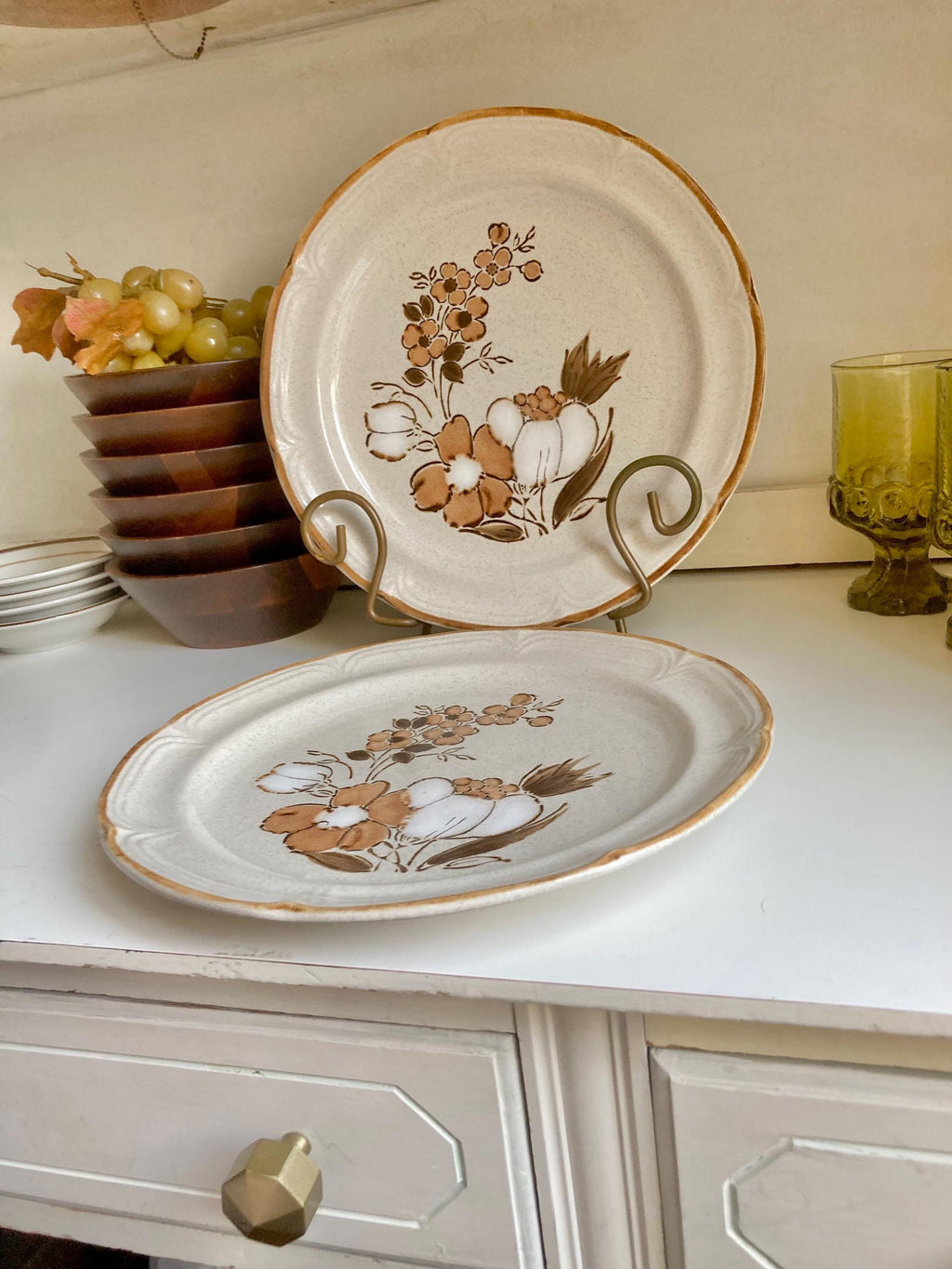 Vintage Hearthside Stoneware Dinner Plates: Autumn Floral, Set of 2