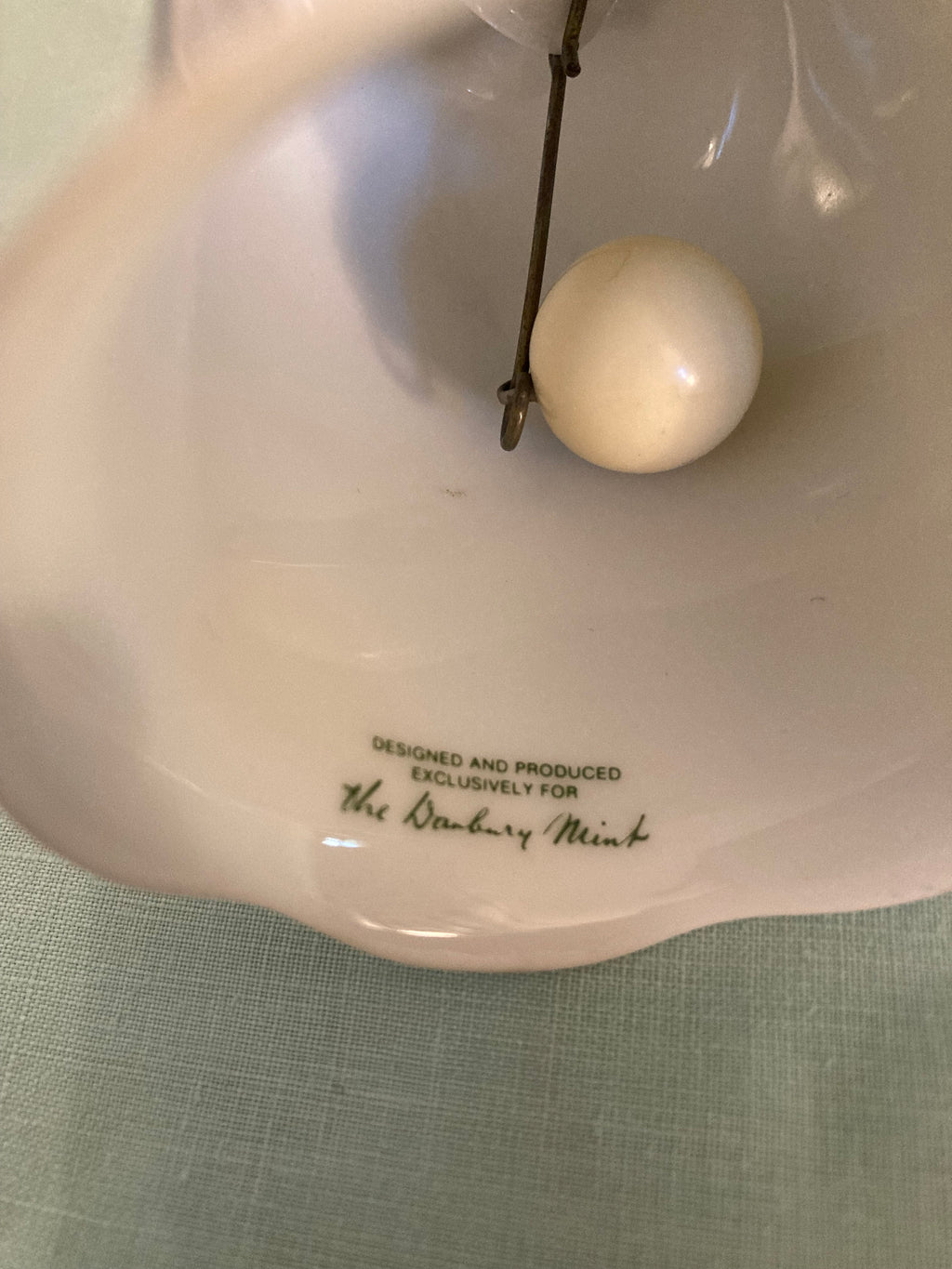 Vintage Porcelain Bell - Blue Flowers on White - gold trim